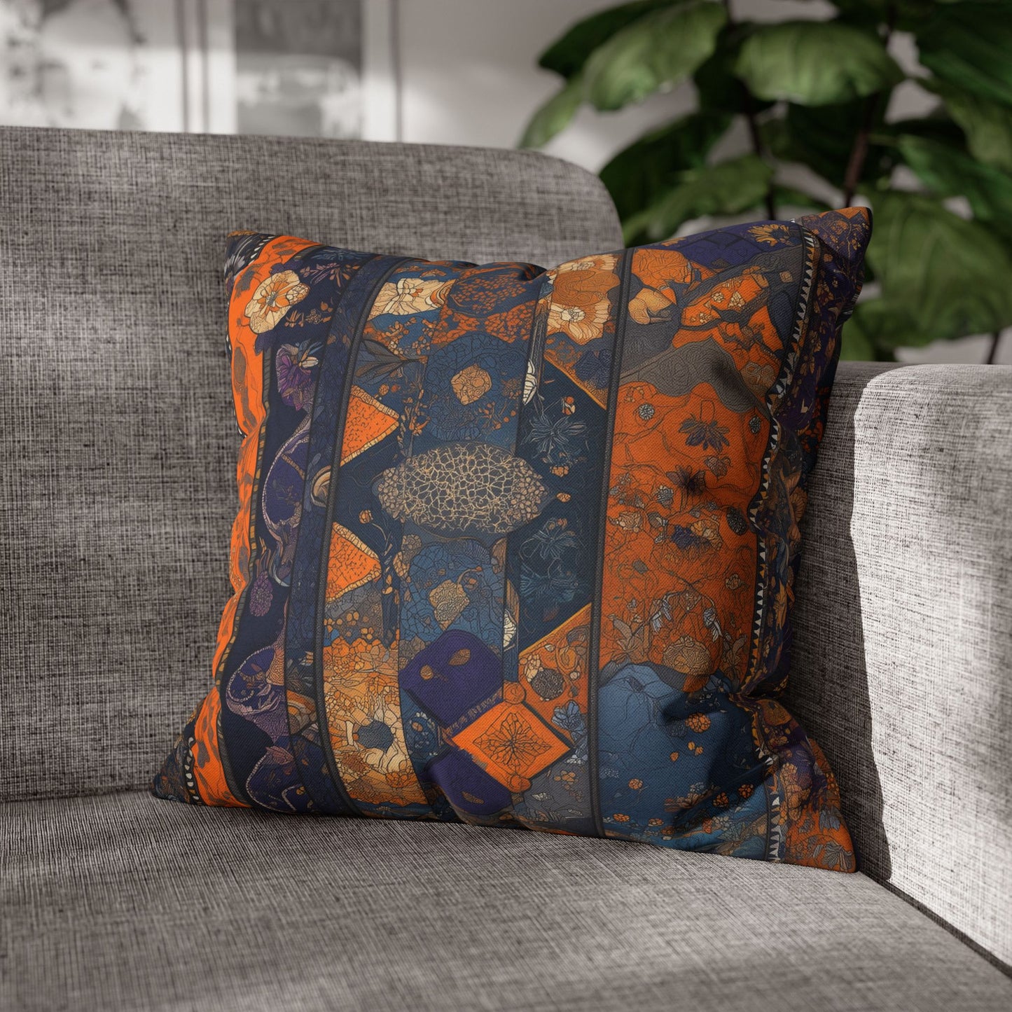 Geometric Blooms- Square Polyester Pillowcase