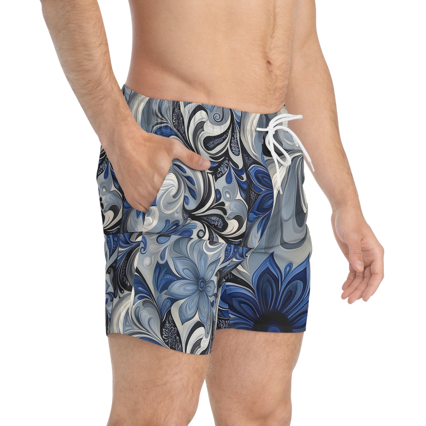 Swirled Lake Flower Swim Trunks