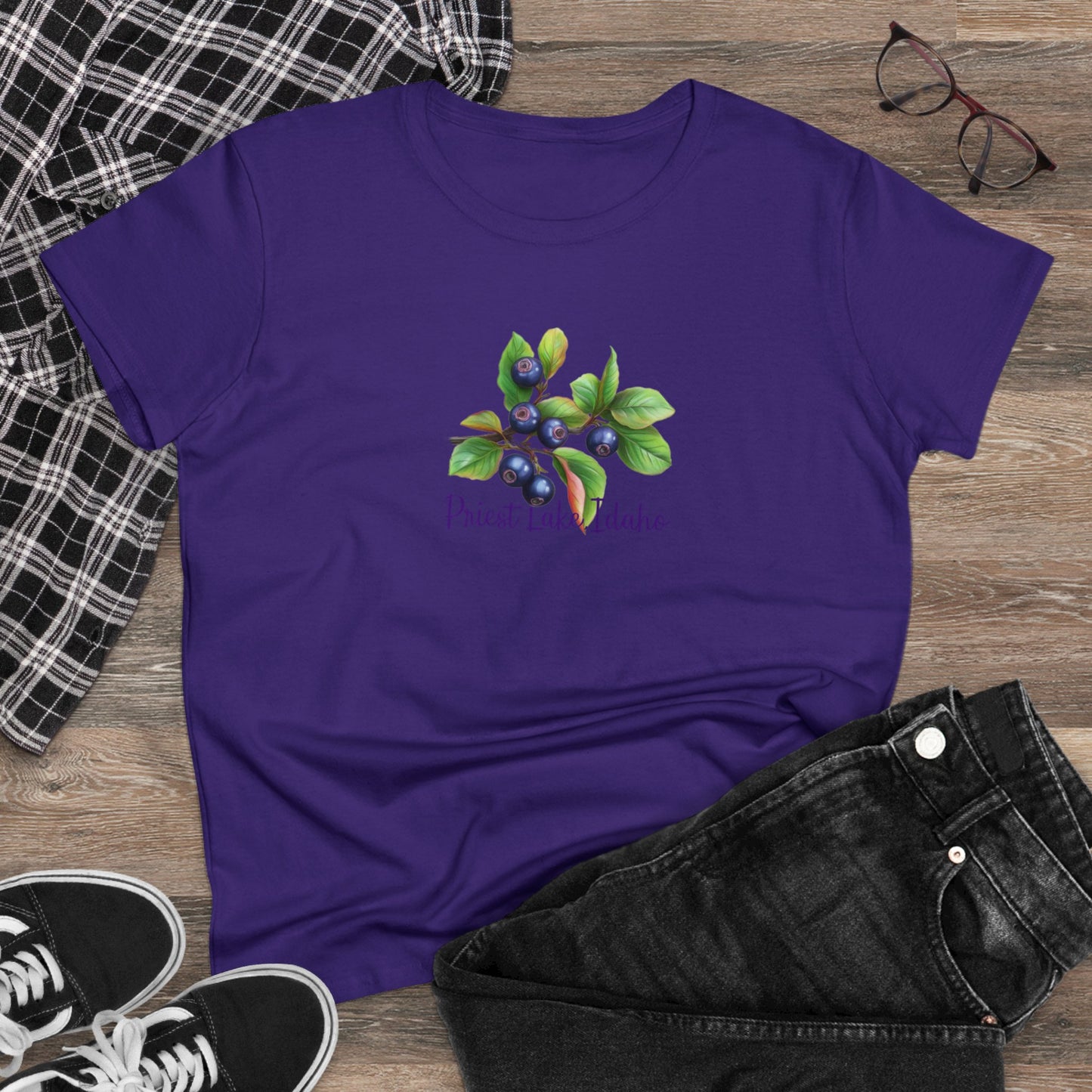 Priest Lake, Idaho Women's Huckleberry Cotton Tee