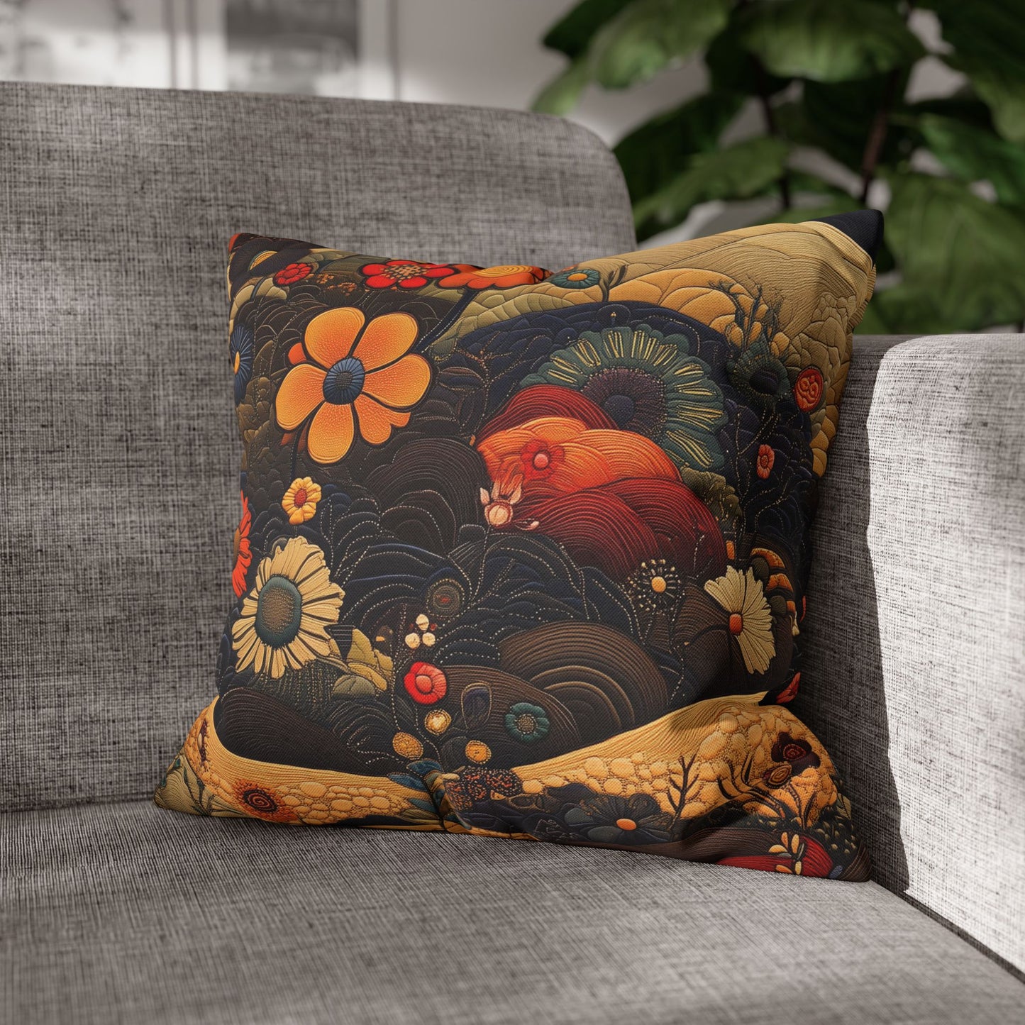Floral Tapestry - Square Polyester Pillowcase