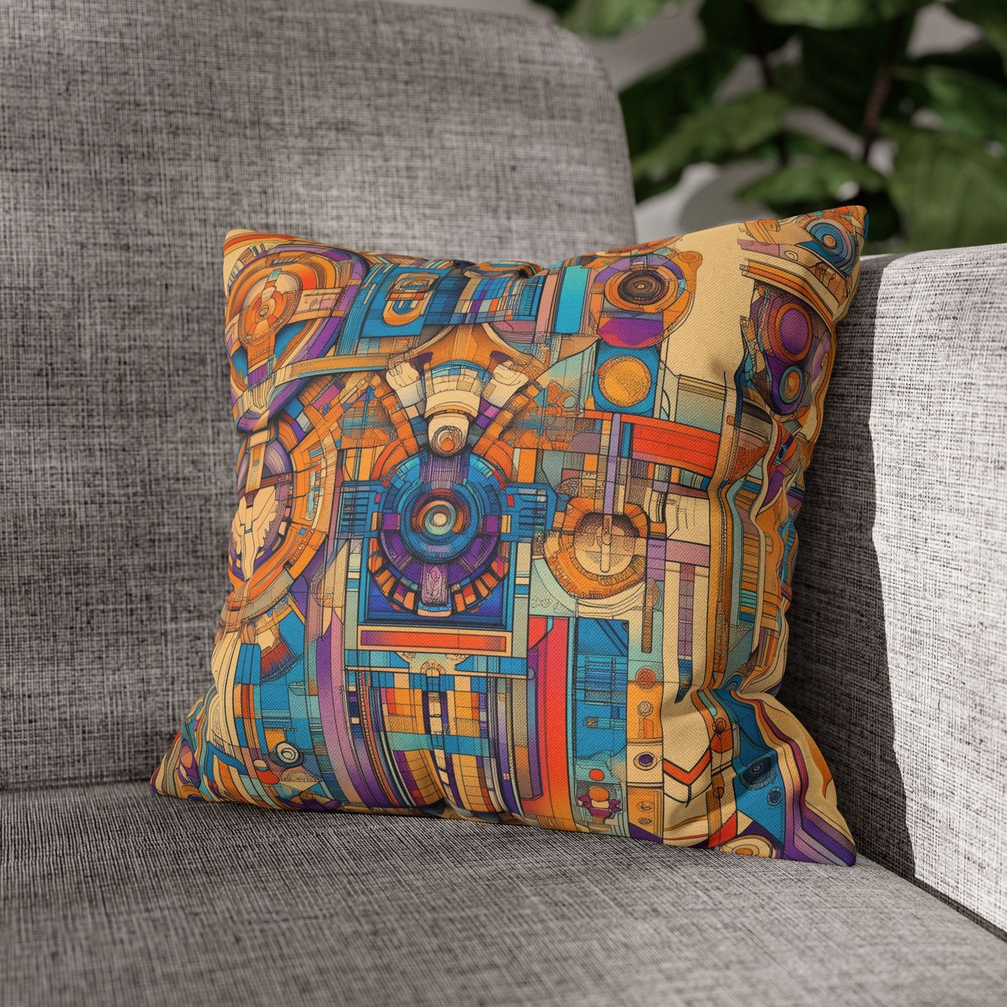 Techno Kaleidoscope- Square Polyester Pillowcase