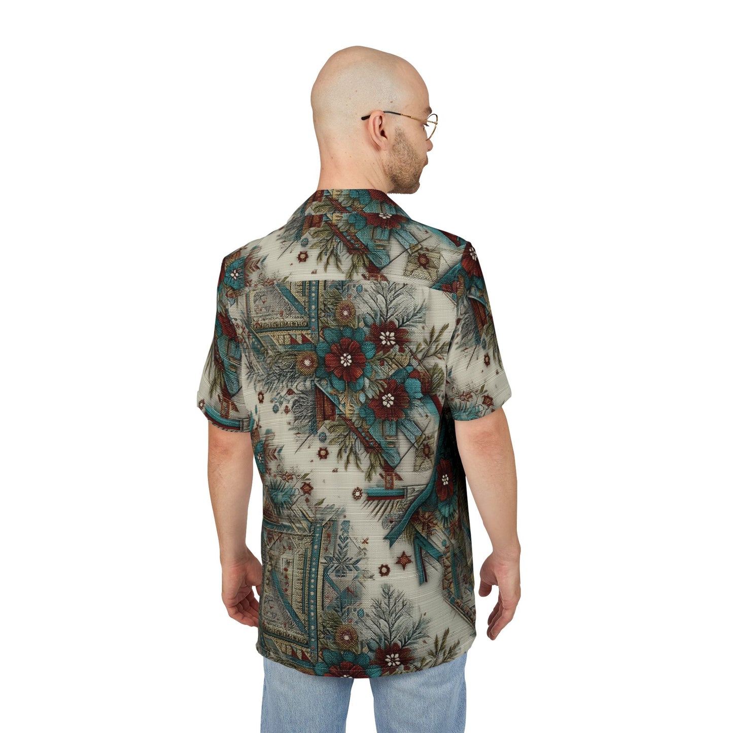 Vintage Floral Hawaiian Shirt — Teal & Maroon Aloha Button-Down