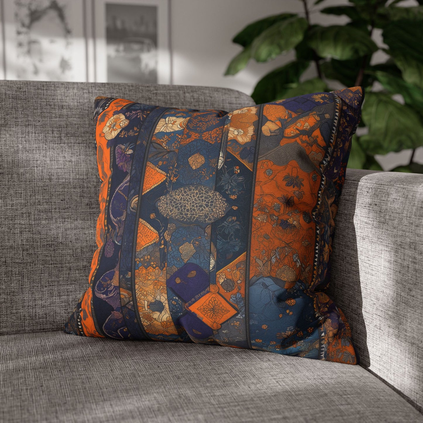 Geometric Blooms- Square Polyester Pillowcase