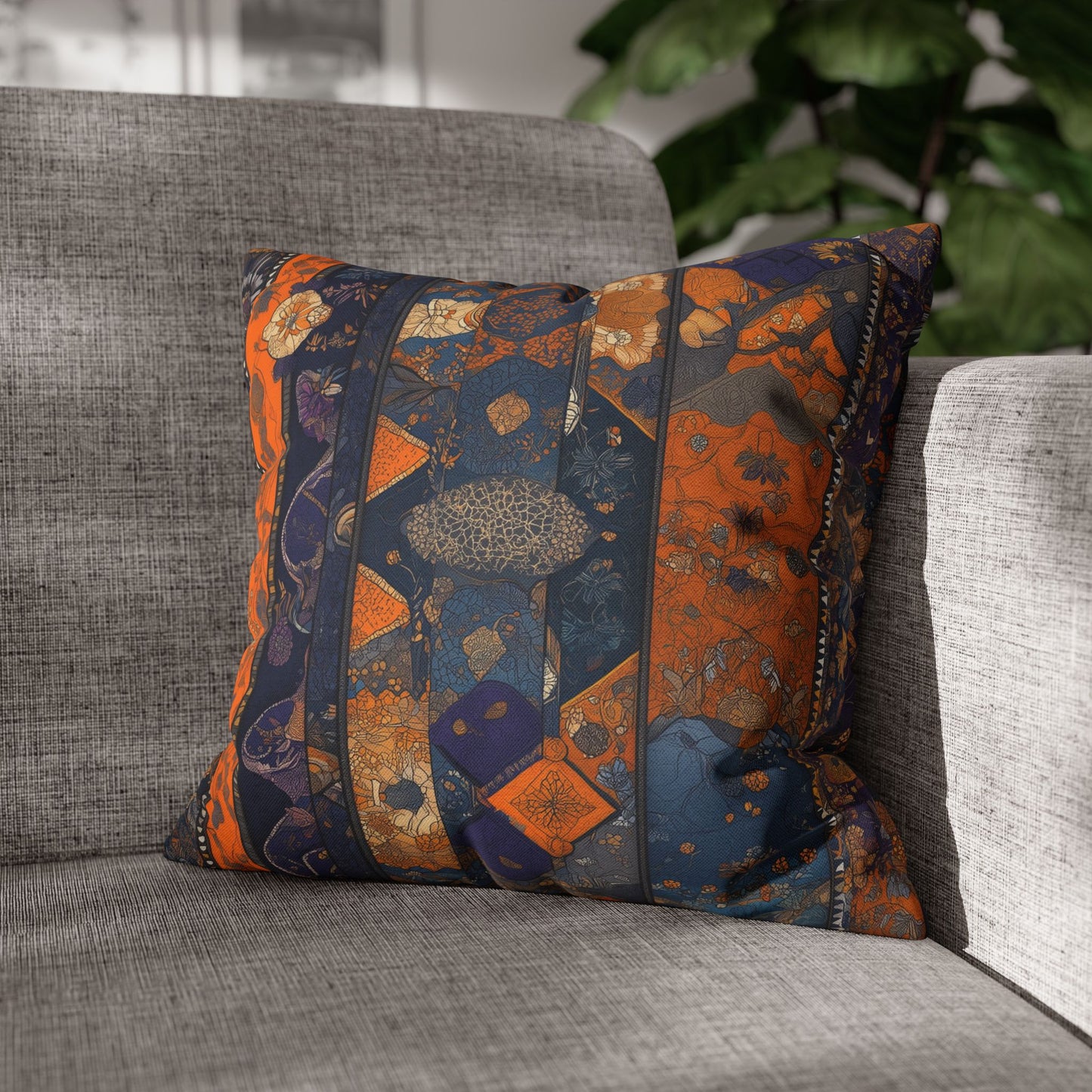 Geometric Blooms- Square Polyester Pillowcase