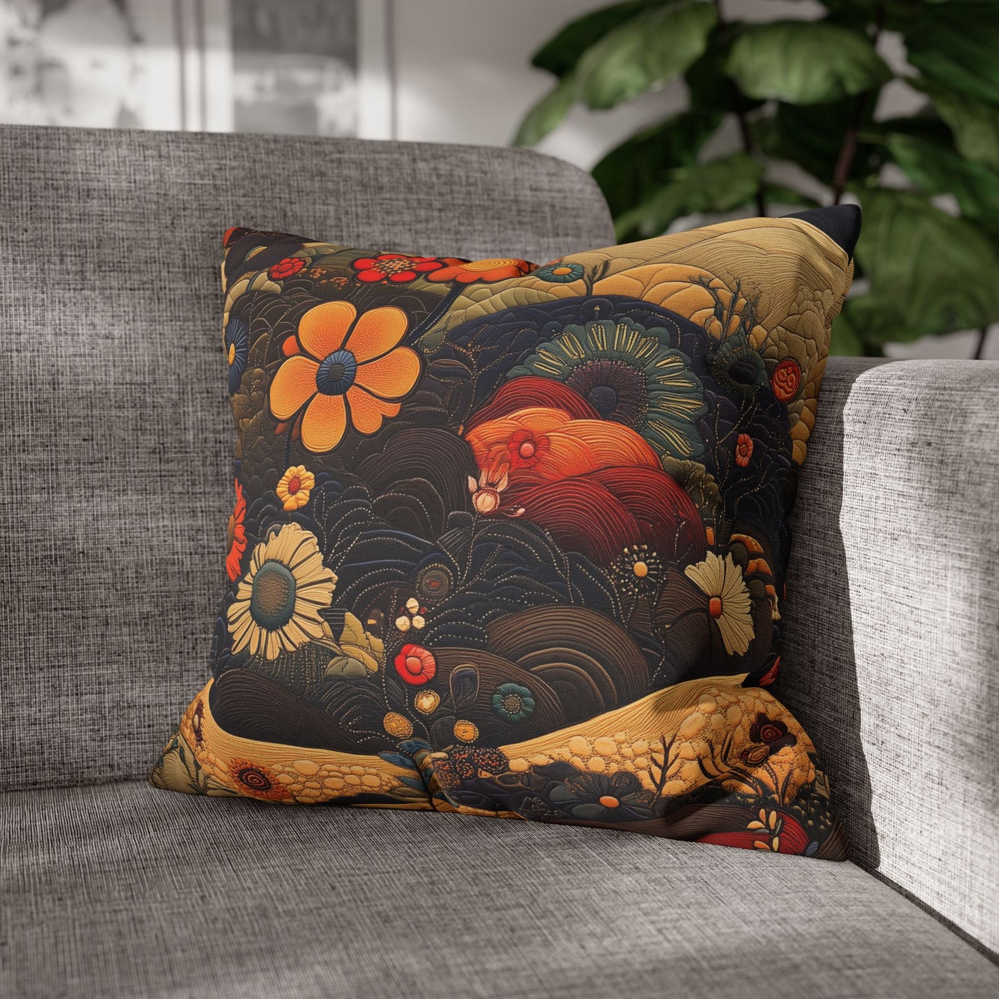 Floral Tapestry - Square Polyester Pillowcase