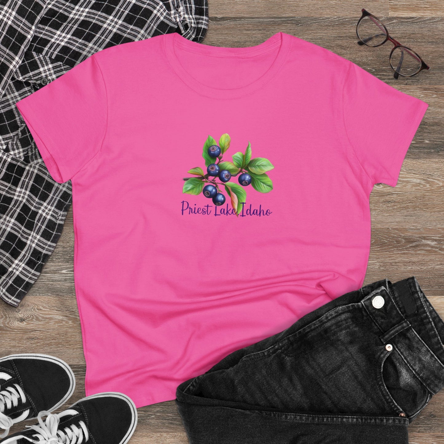 Priest Lake, Idaho Women's Huckleberry Cotton Tee