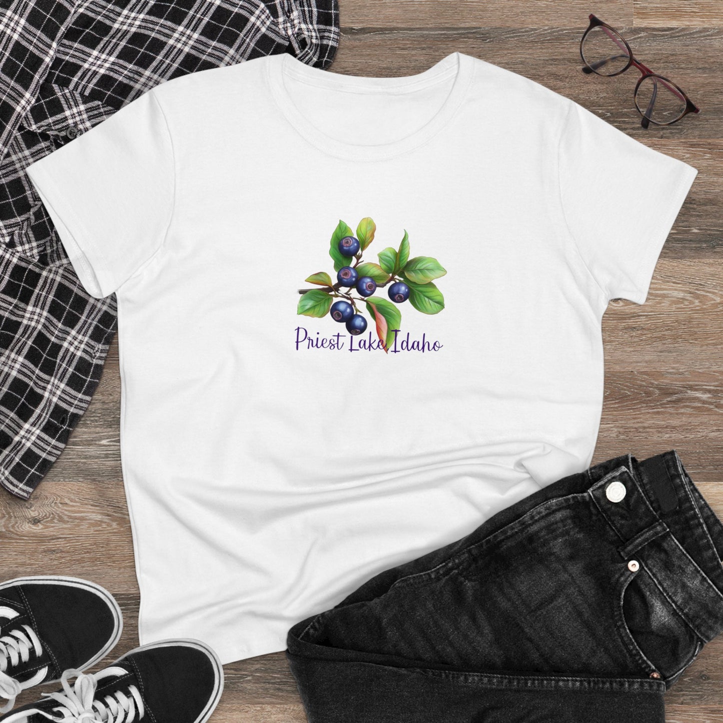 Priest Lake, Idaho Women's Huckleberry Cotton Tee