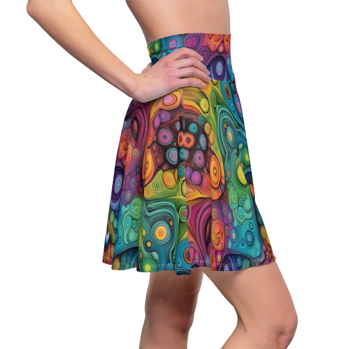 Abstract Faces In Technicolor Skater Skirt
