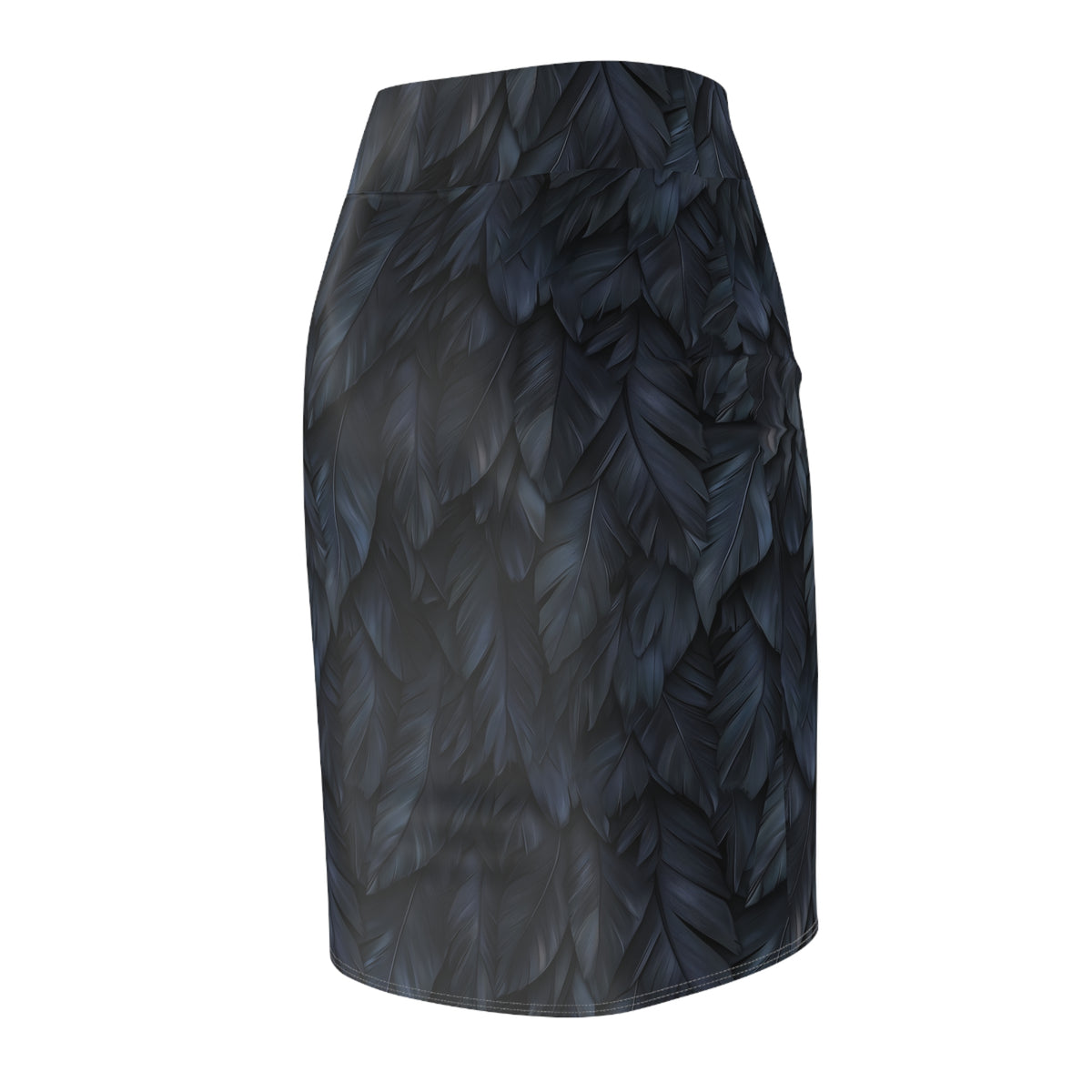 Feather-Texture Black Pencil Skirt — Sleek Feather Print AOP Midi