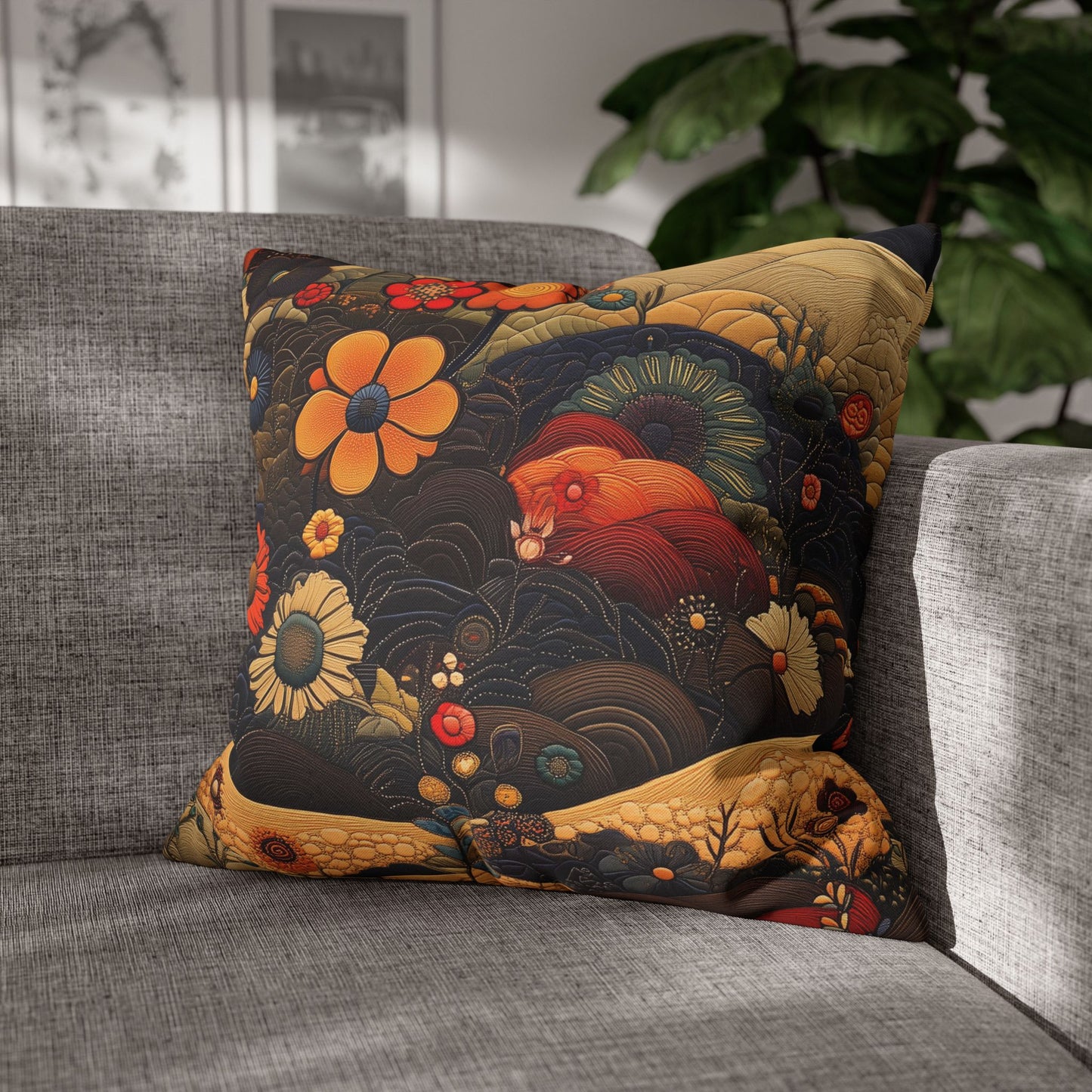 Floral Tapestry - Square Polyester Pillowcase