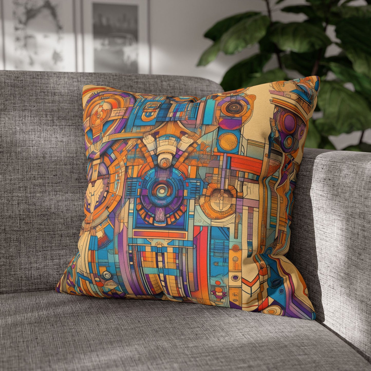 Techno Kaleidoscope- Square Polyester Pillowcase