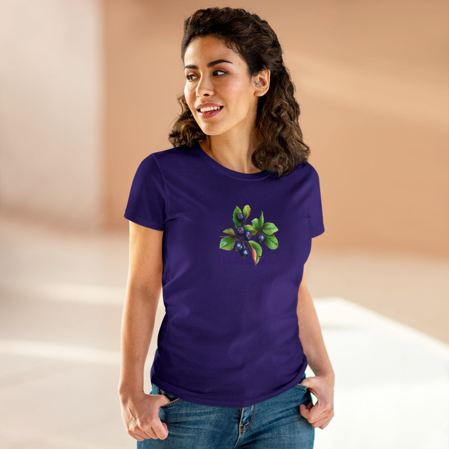 Priest Lake, Idaho Women's Huckleberry Cotton Tee