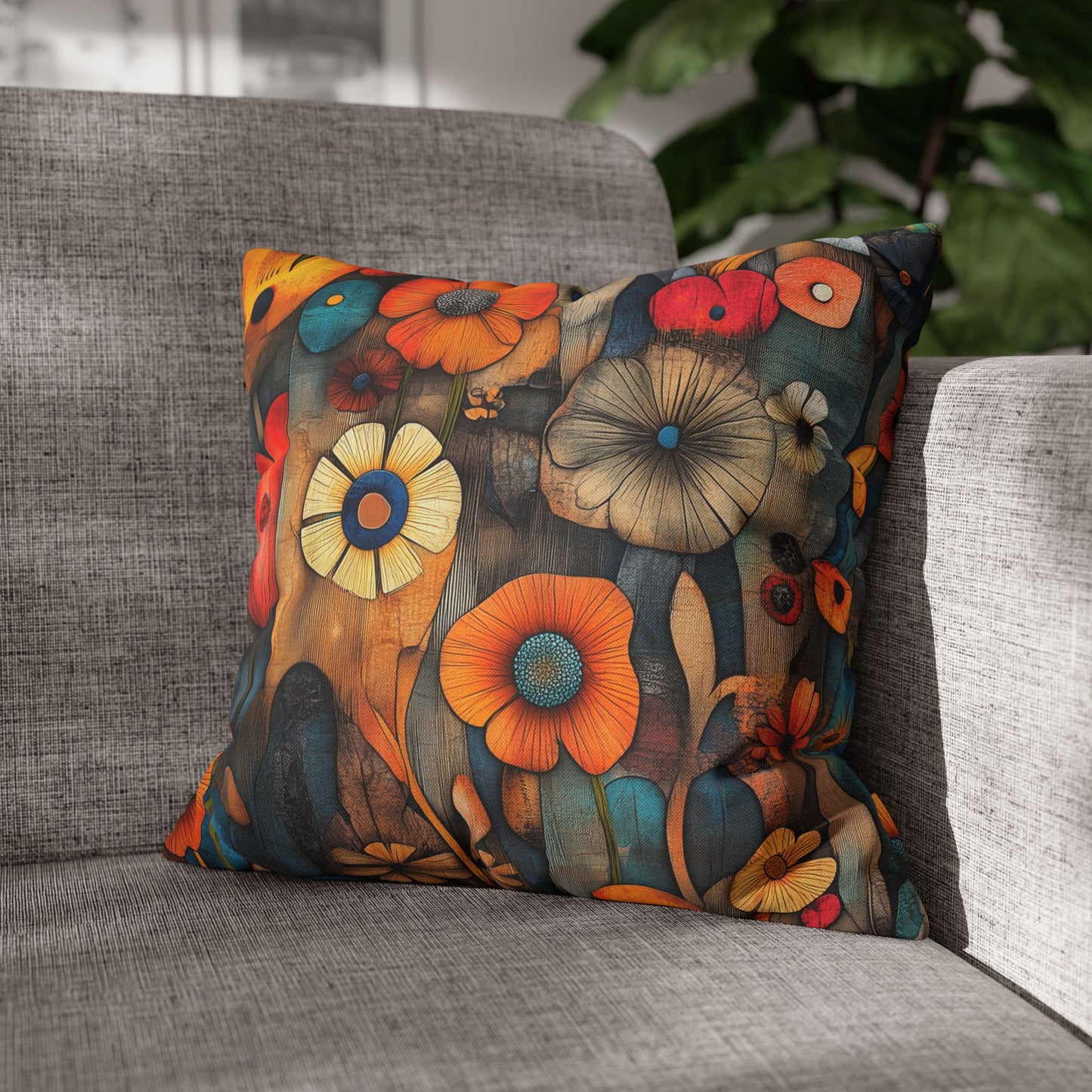 Floral Fusion - Square Polyester Pillowcase
