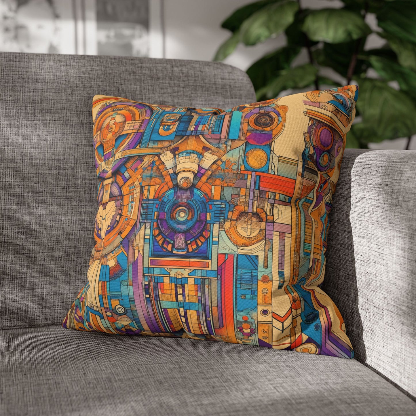Techno Kaleidoscope- Square Polyester Pillowcase