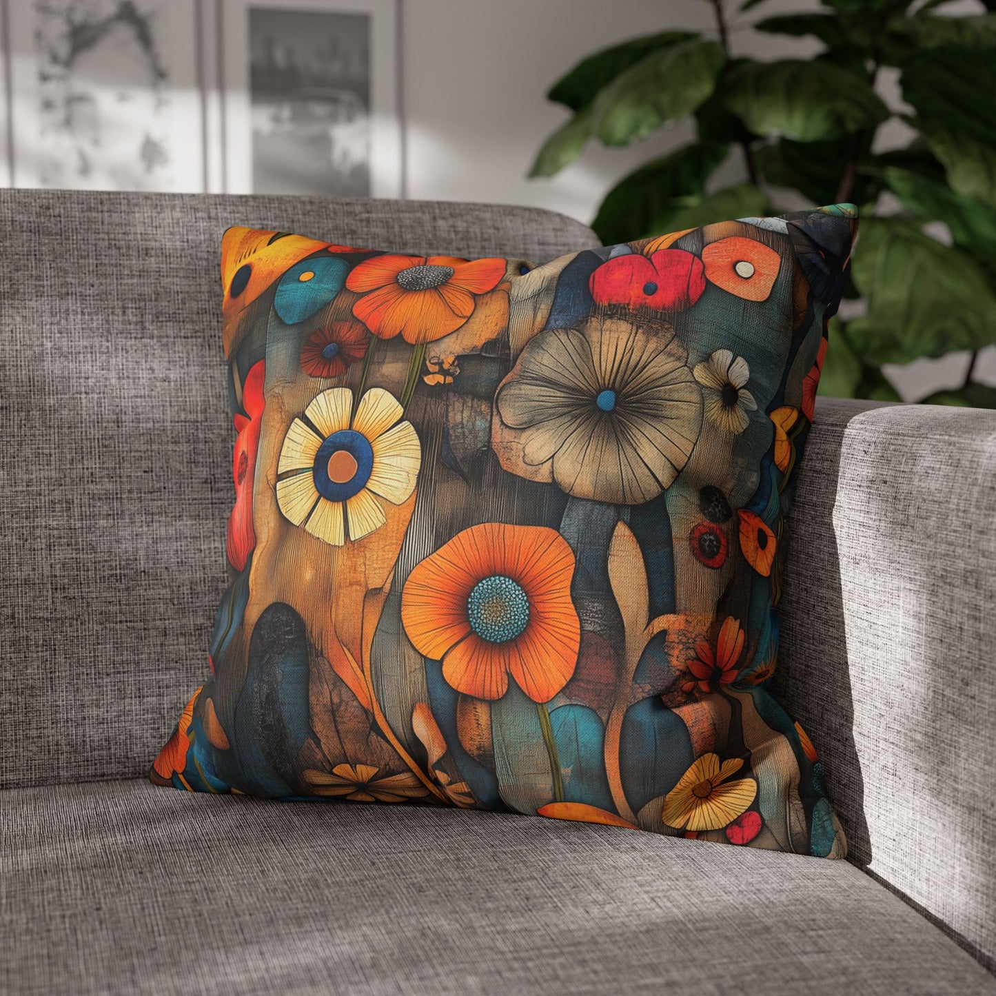 Floral Fusion - Square Polyester Pillowcase