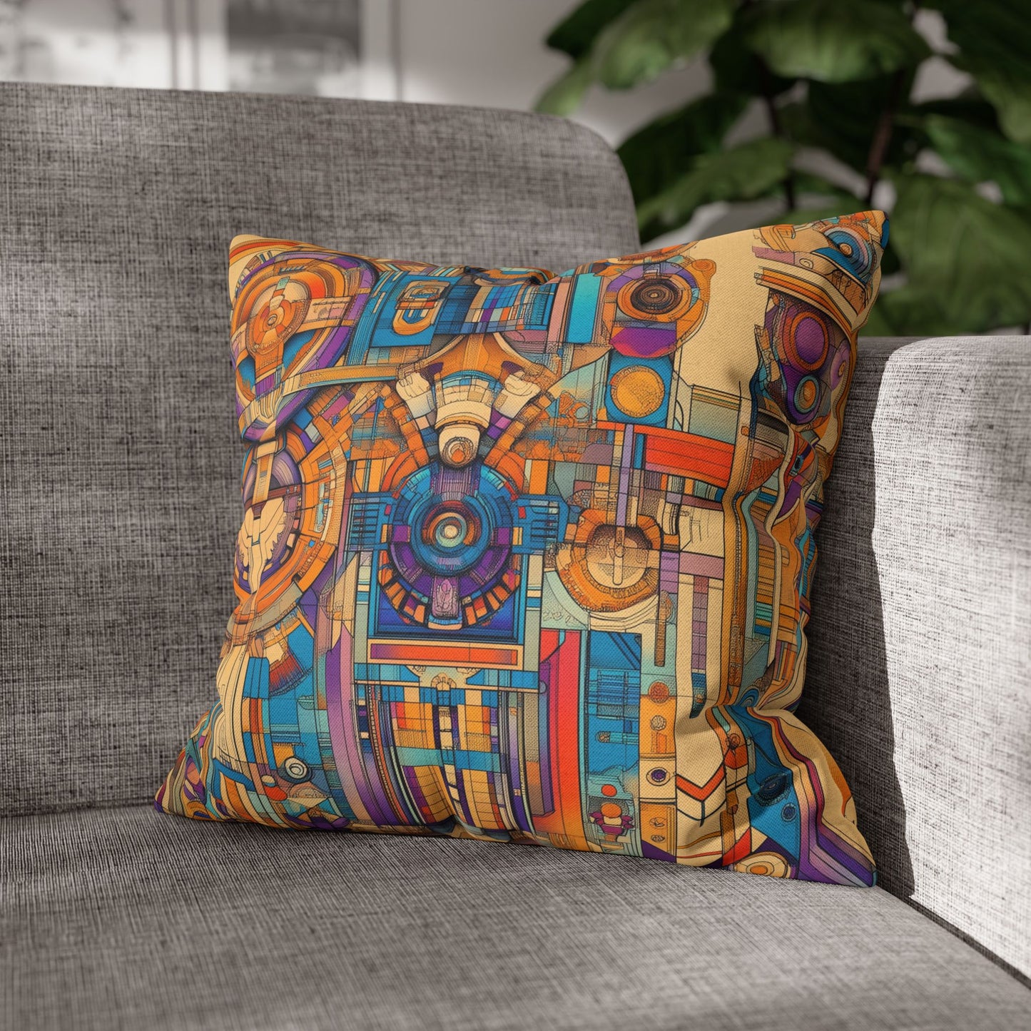 Techno Kaleidoscope- Square Polyester Pillowcase