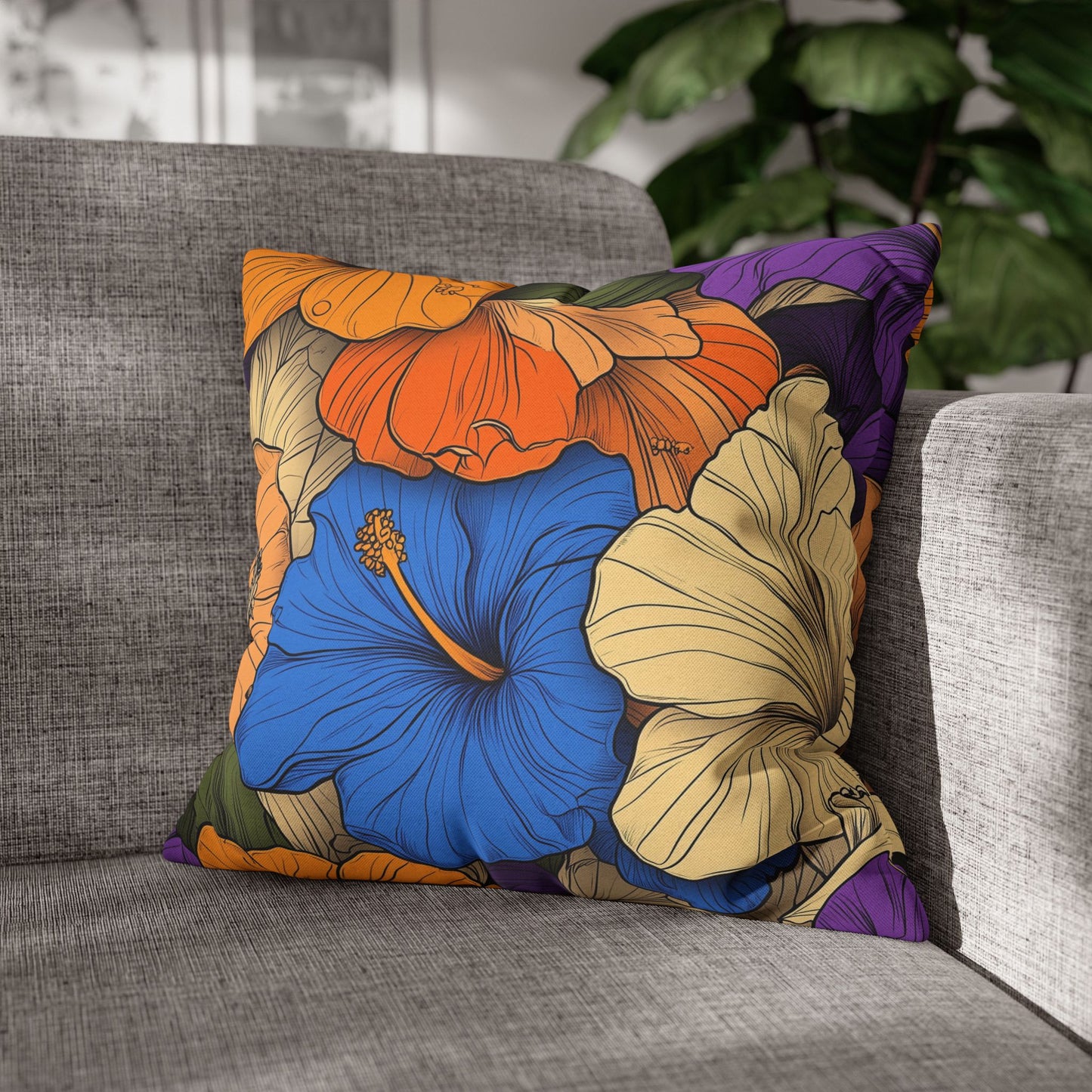 Tropical Hibiscus Paradise- Square Polyester Pillowcase