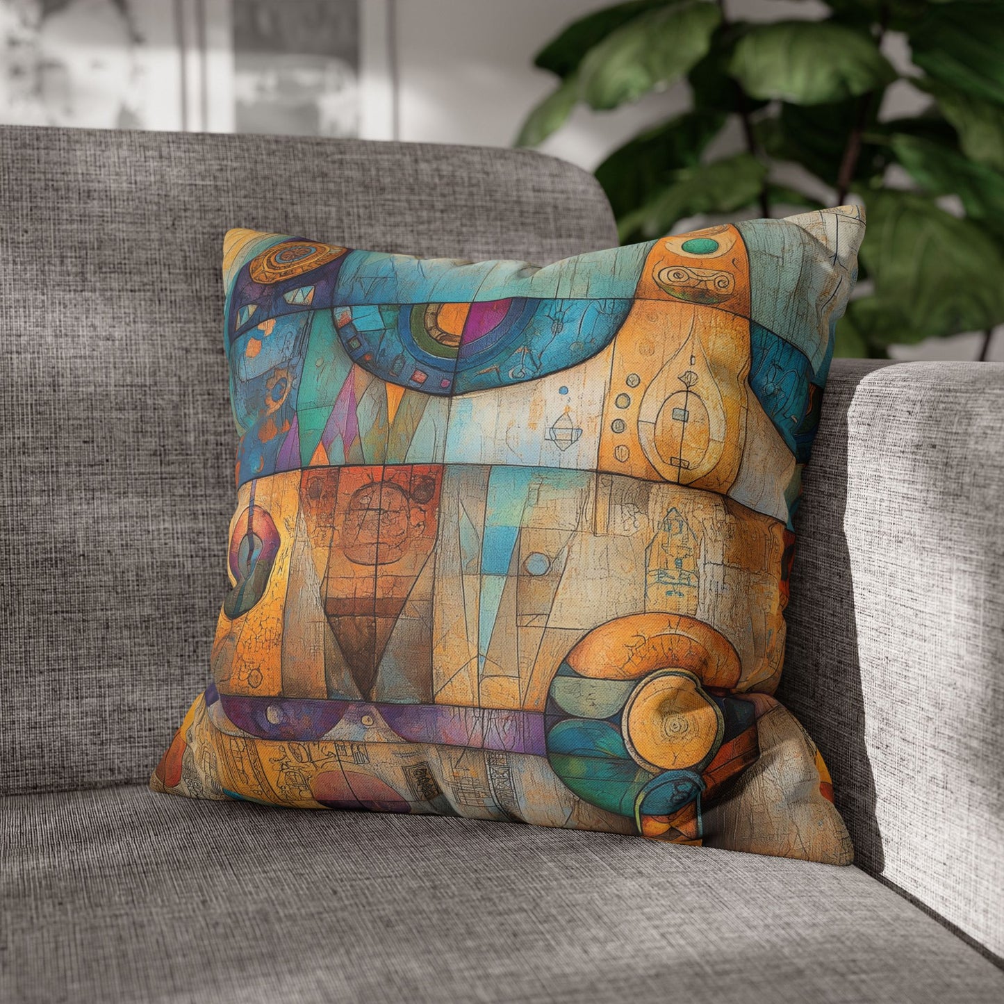 Cosmic Hieroglyphs- Square Polyester Pillowcase