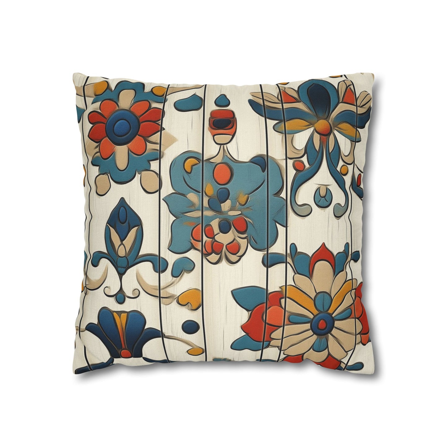 Vibrant Folk Blooms - Square Polyester Pillowcase