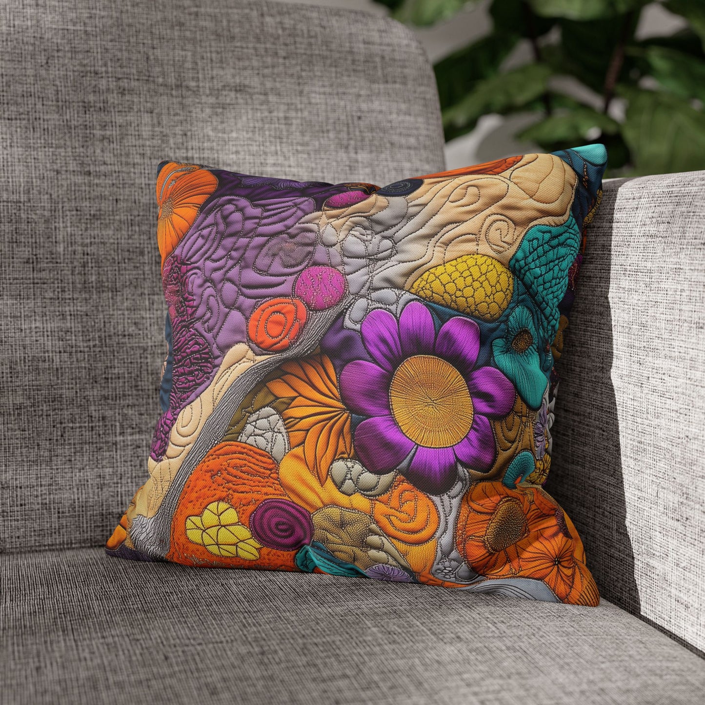 Floral Tapestry Delight- Square Polyester Pillowcase