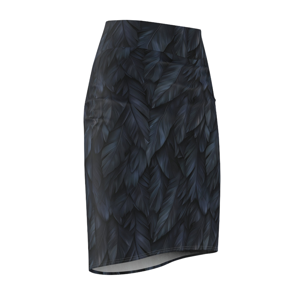 Feather-Texture Black Pencil Skirt — Sleek Feather Print AOP Midi