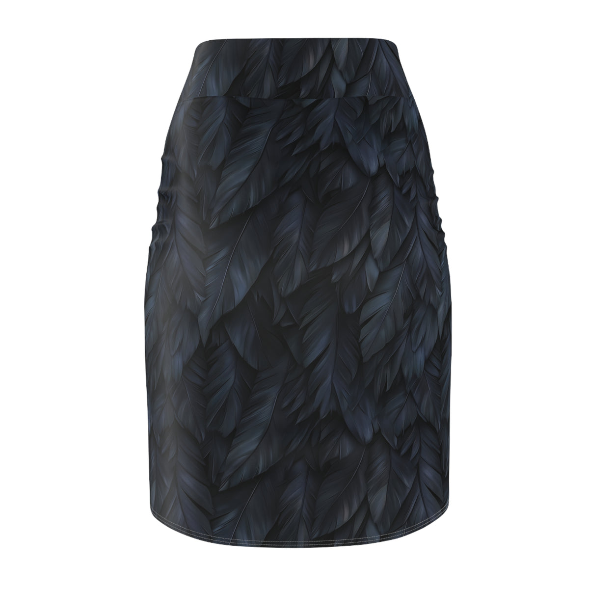 Feather-Texture Black Pencil Skirt — Sleek Feather Print AOP Midi