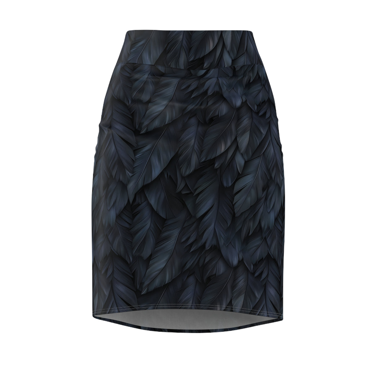 Feather-Texture Black Pencil Skirt — Sleek Feather Print AOP Midi
