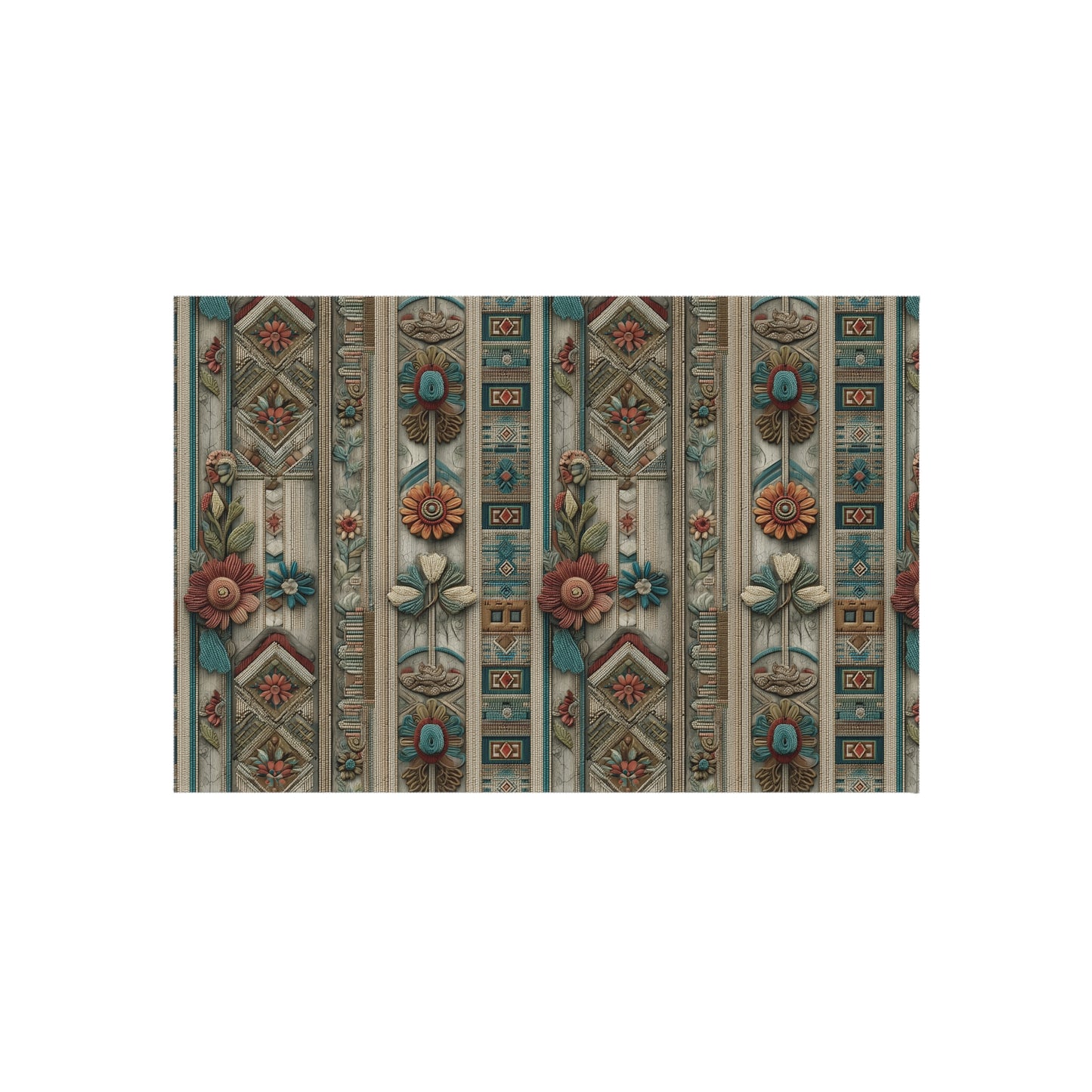 Vintage Floral Stripe Outdoor Rug