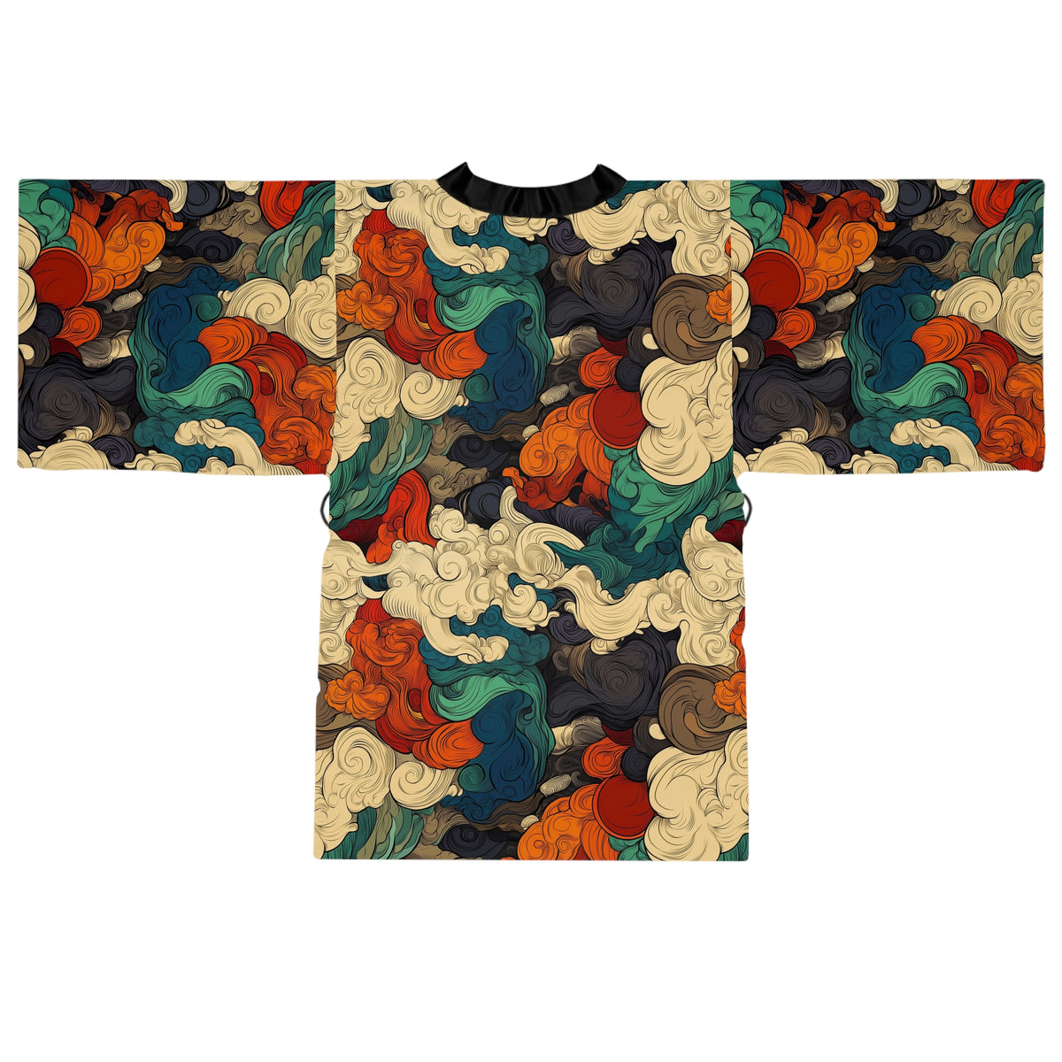 Cloudscape Kimono Robe — Vintage Wave Pattern Long Sleeve