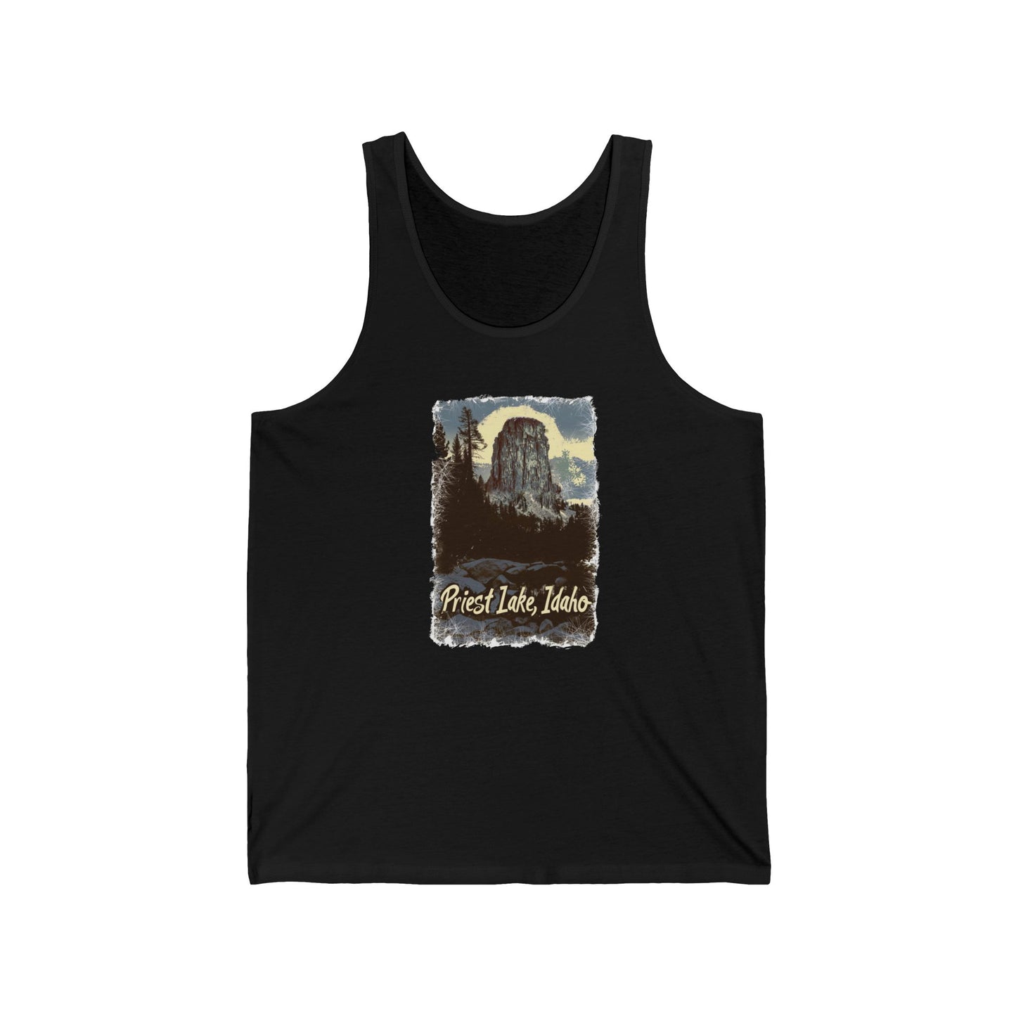 Chimney Rock at Priest Lake Unisex Jersey Tank