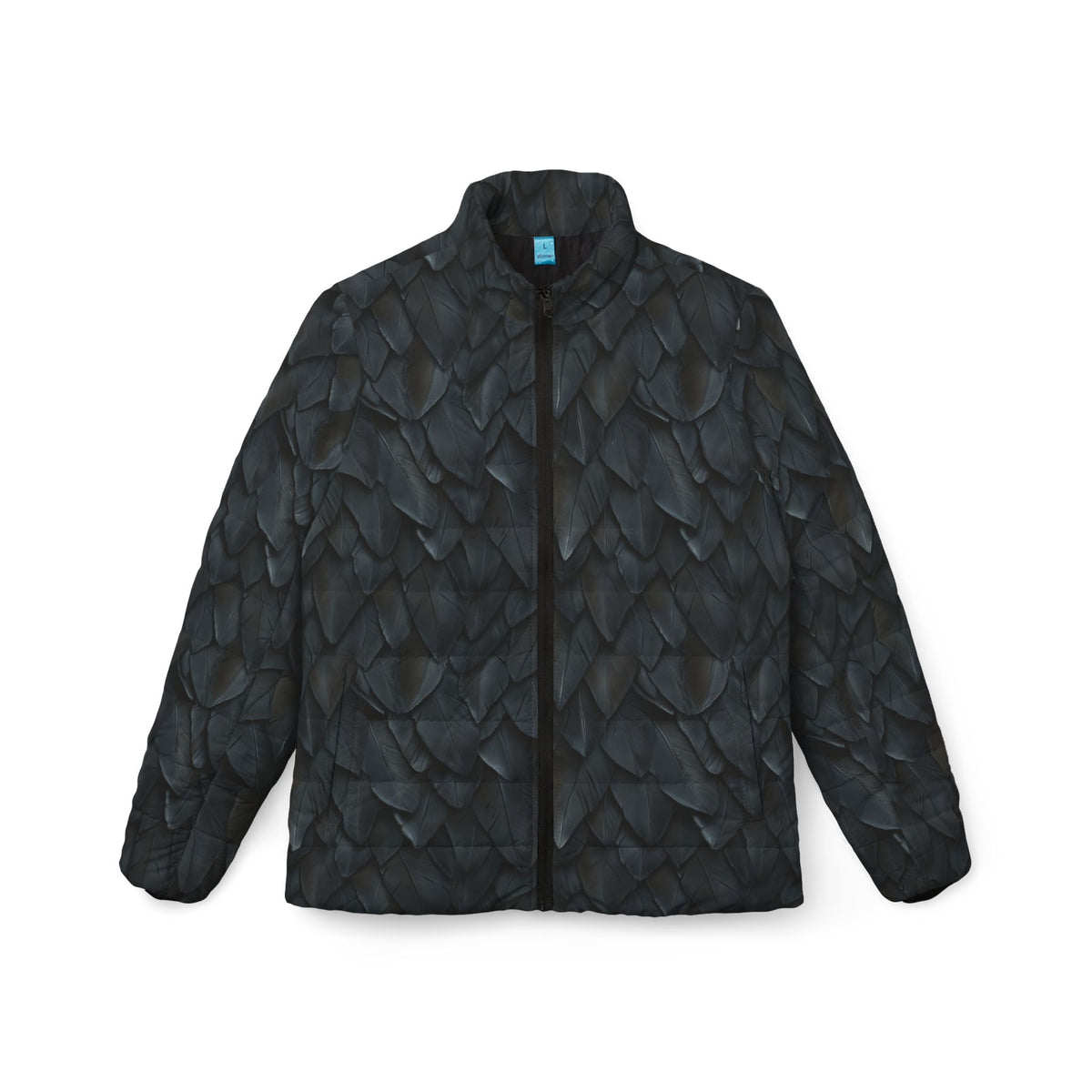Feather-Scale Women’s Puffer Jacket — Dark Textured All-Over Print