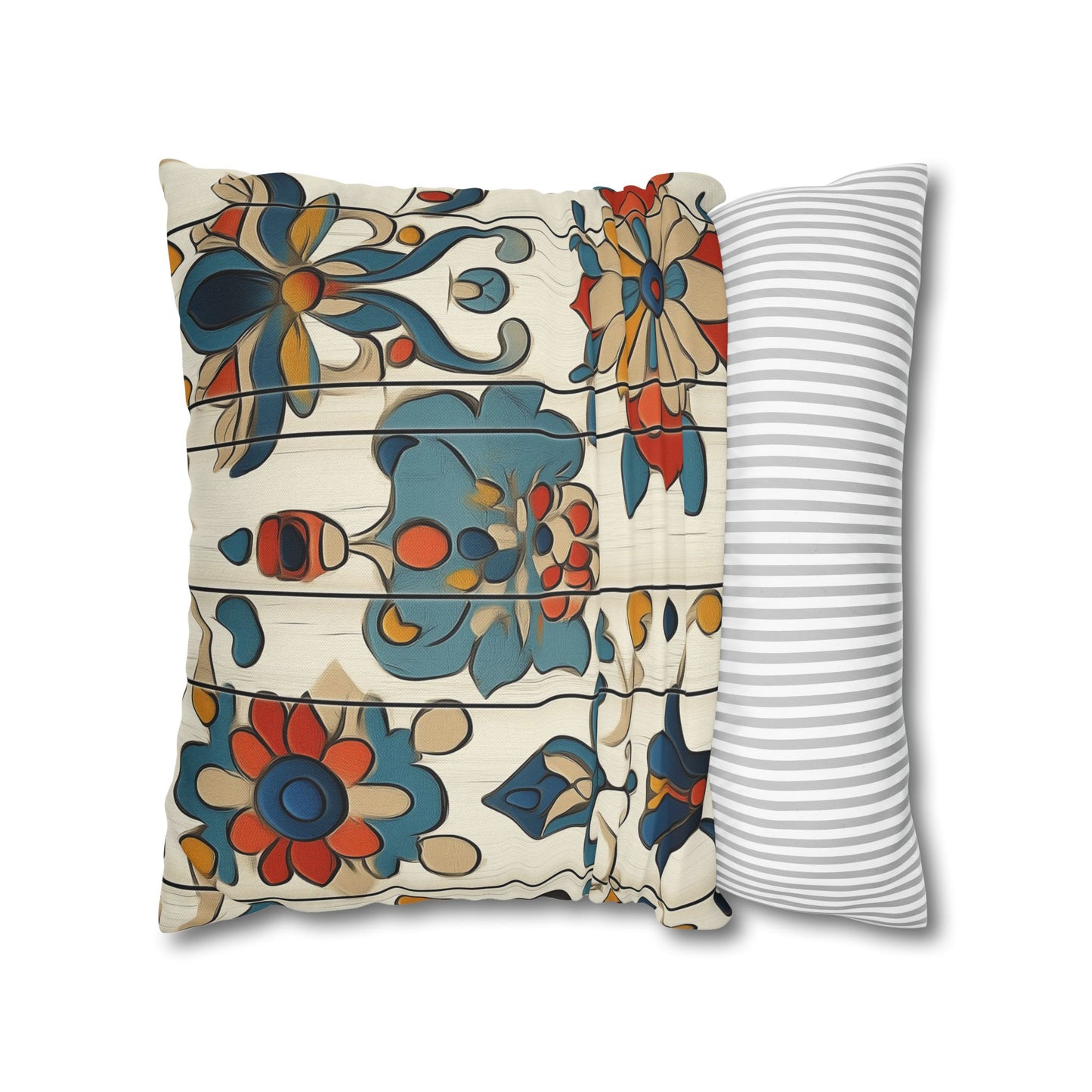 Vibrant Folk Blooms - Square Polyester Pillowcase