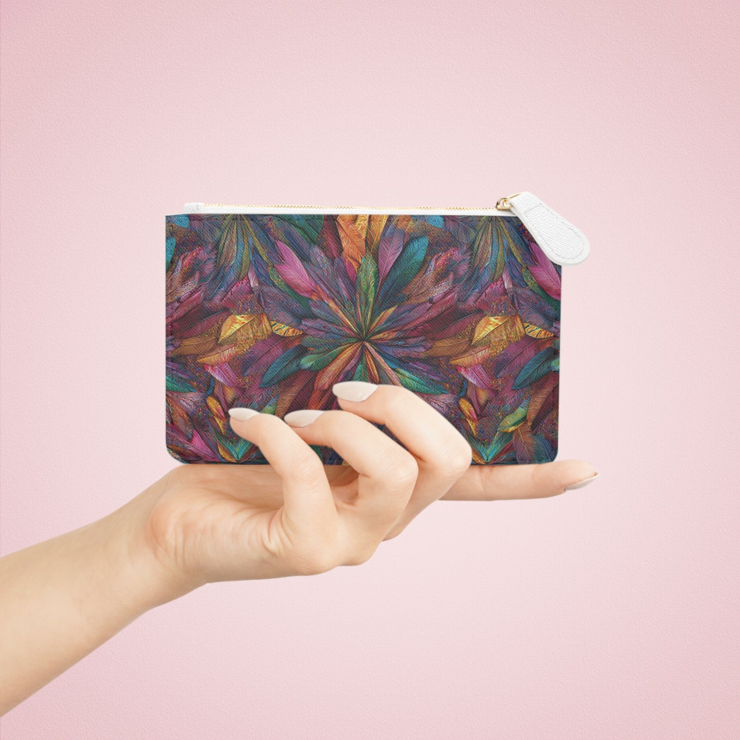 Humming Bird Feather Mandala Mini Clutch Bag