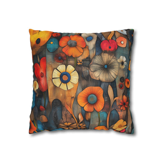 Floral Fusion - Square Polyester Pillowcase