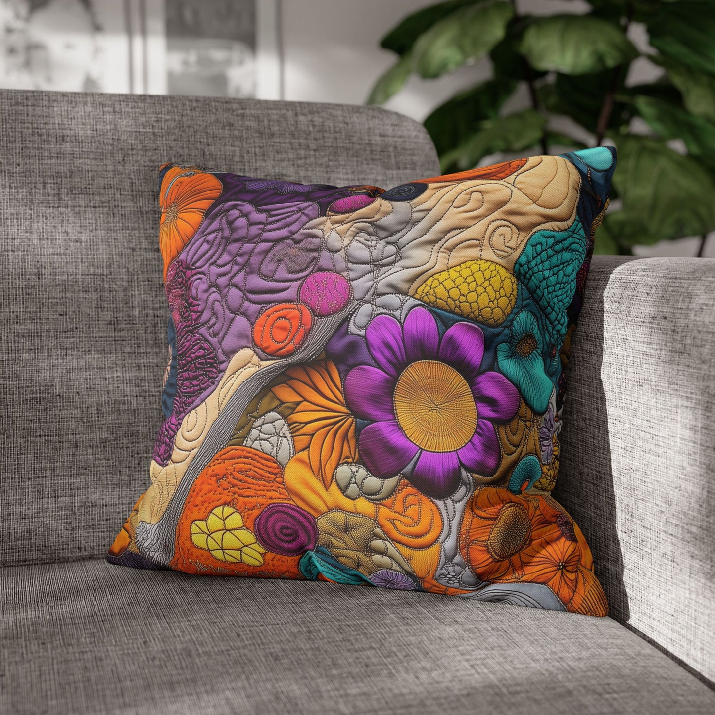 Floral Tapestry Delight- Square Polyester Pillowcase