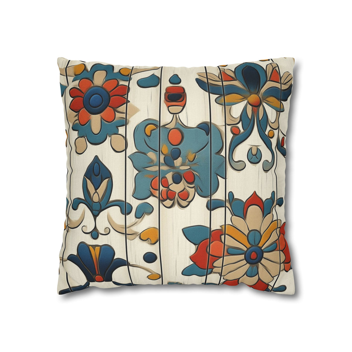 Vibrant Folk Blooms - Square Polyester Pillowcase