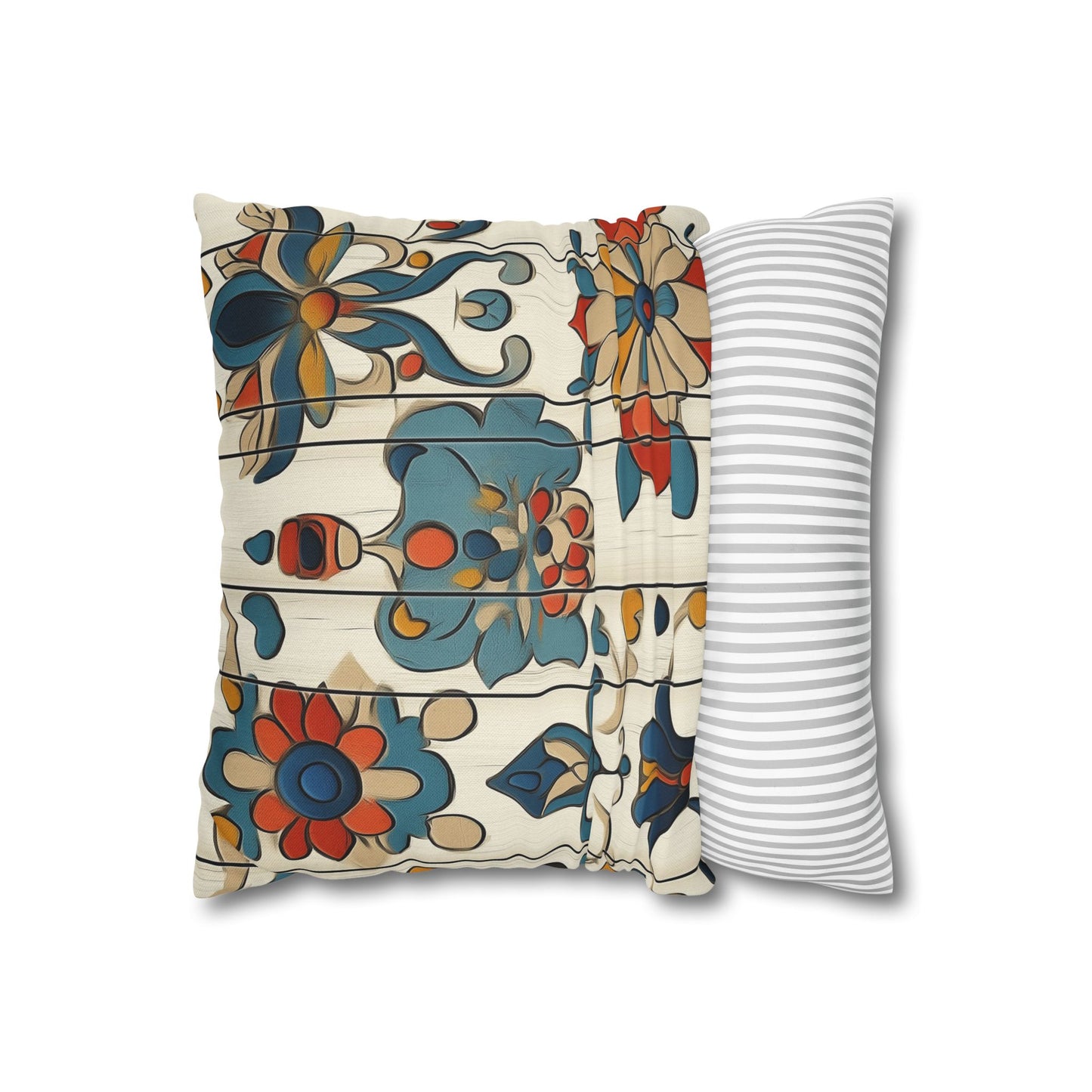 Vibrant Folk Blooms - Square Polyester Pillowcase