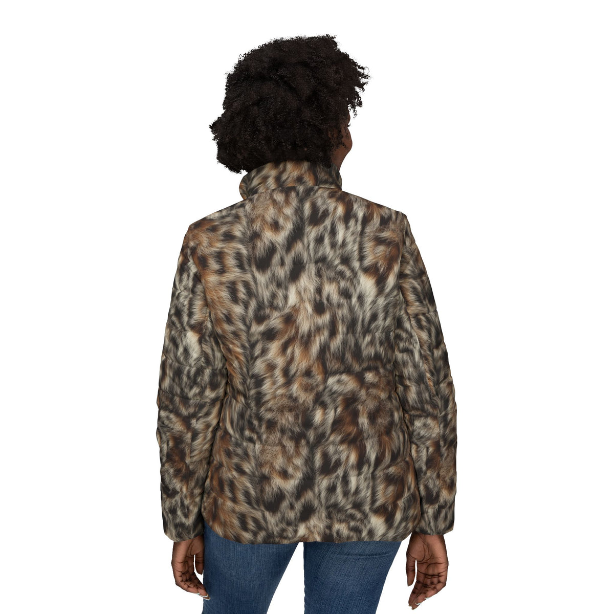 Leopard Print Women’s Puffer Jacket — Faux Fur Animal Print Winter Coat