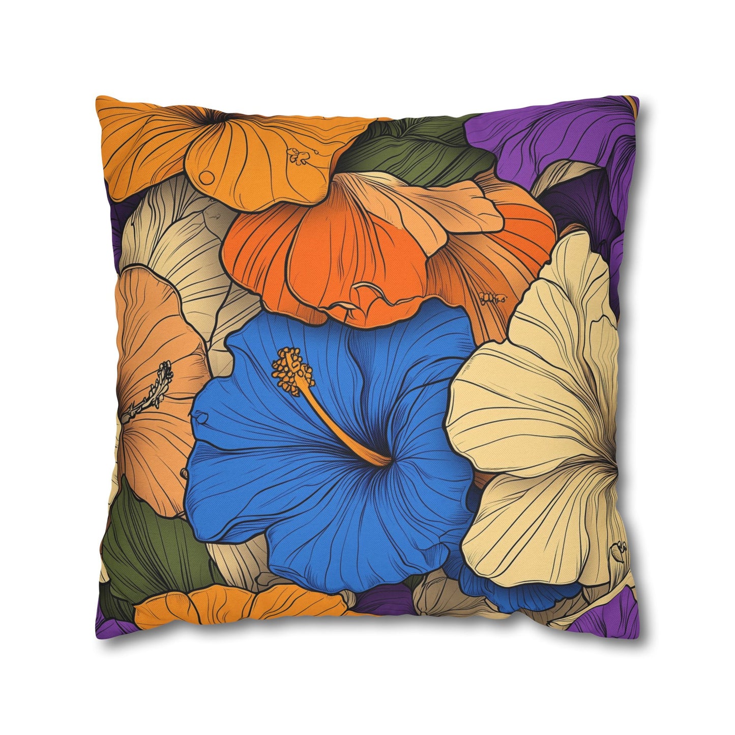 Tropical Hibiscus Paradise- Square Polyester Pillowcase