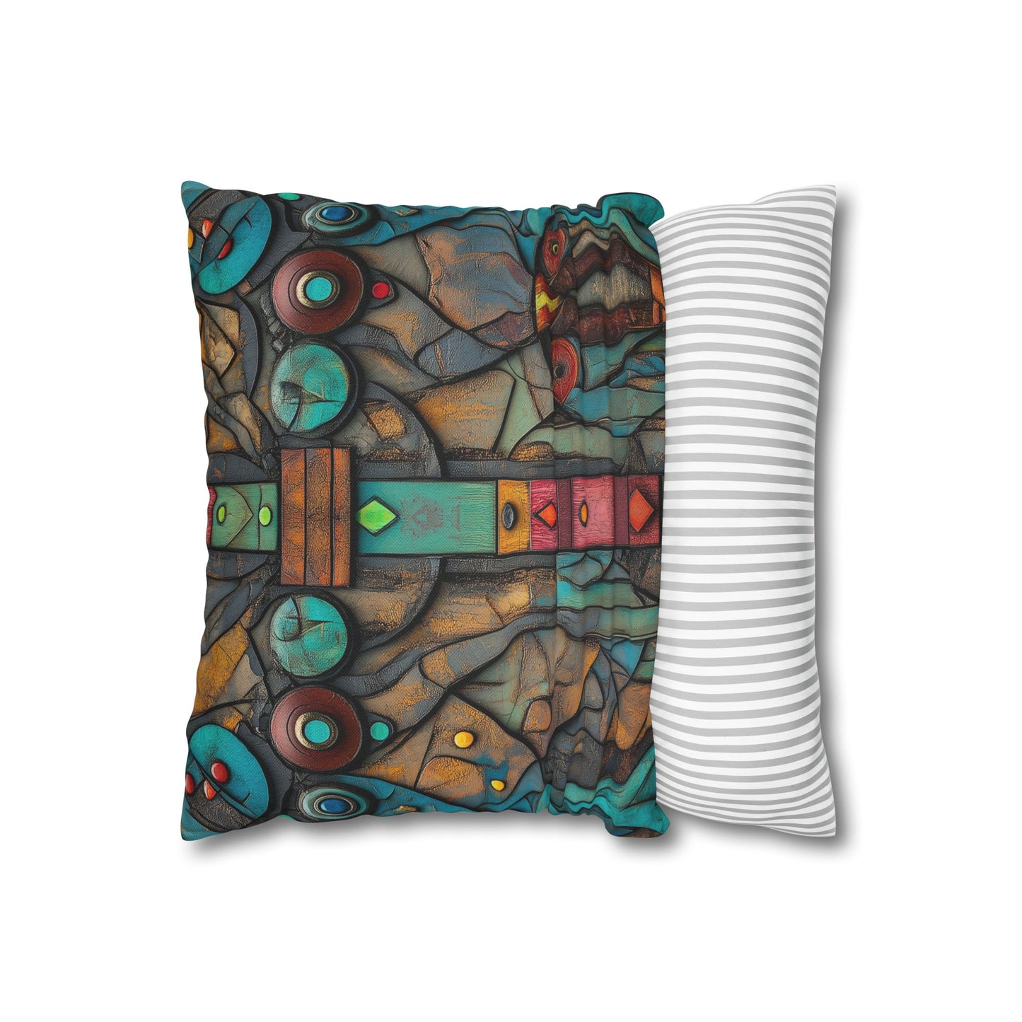 Turquoise Mosaic Dreams - Square Polyester Pillowcase