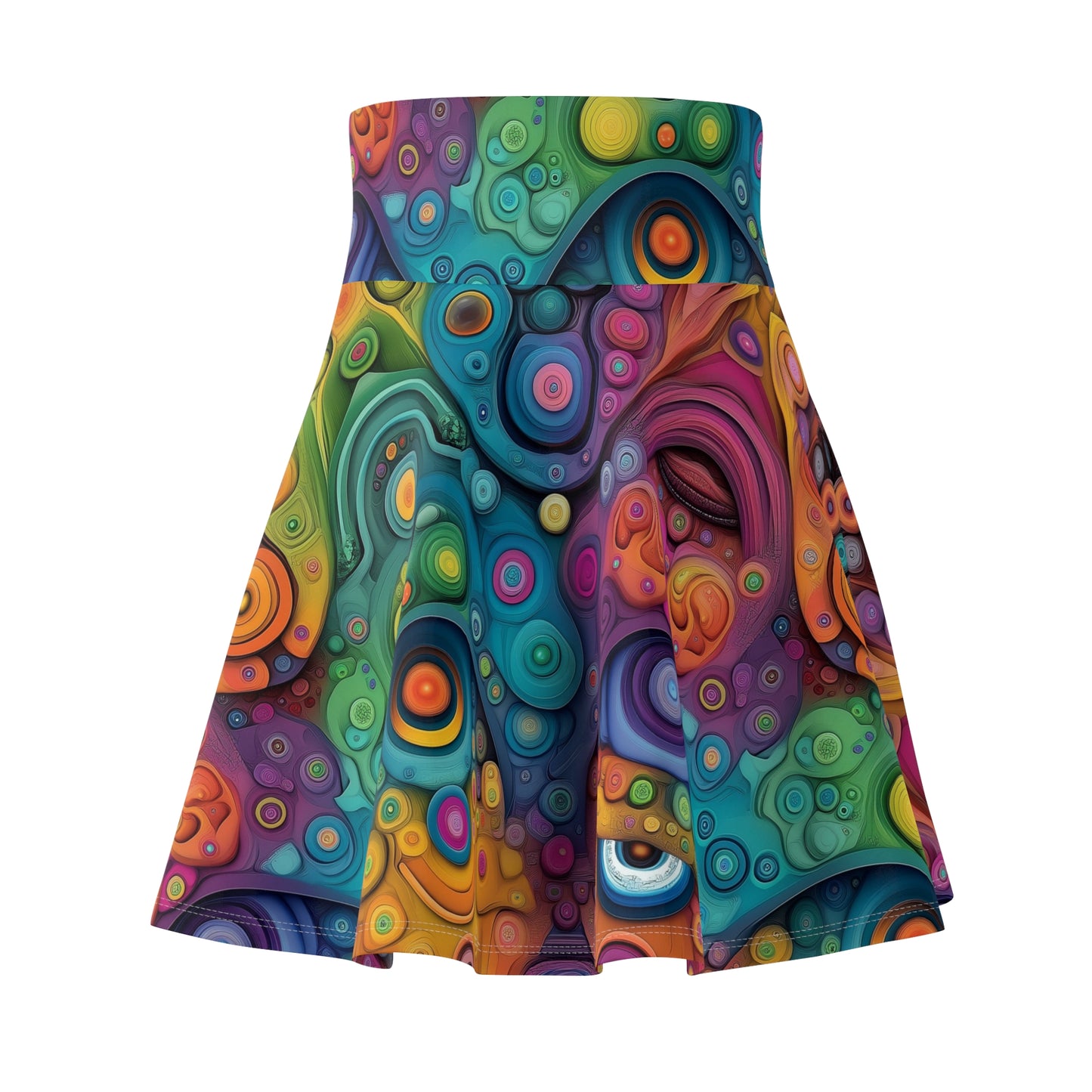 Abstract Faces in Technicolor - Skater Skirt