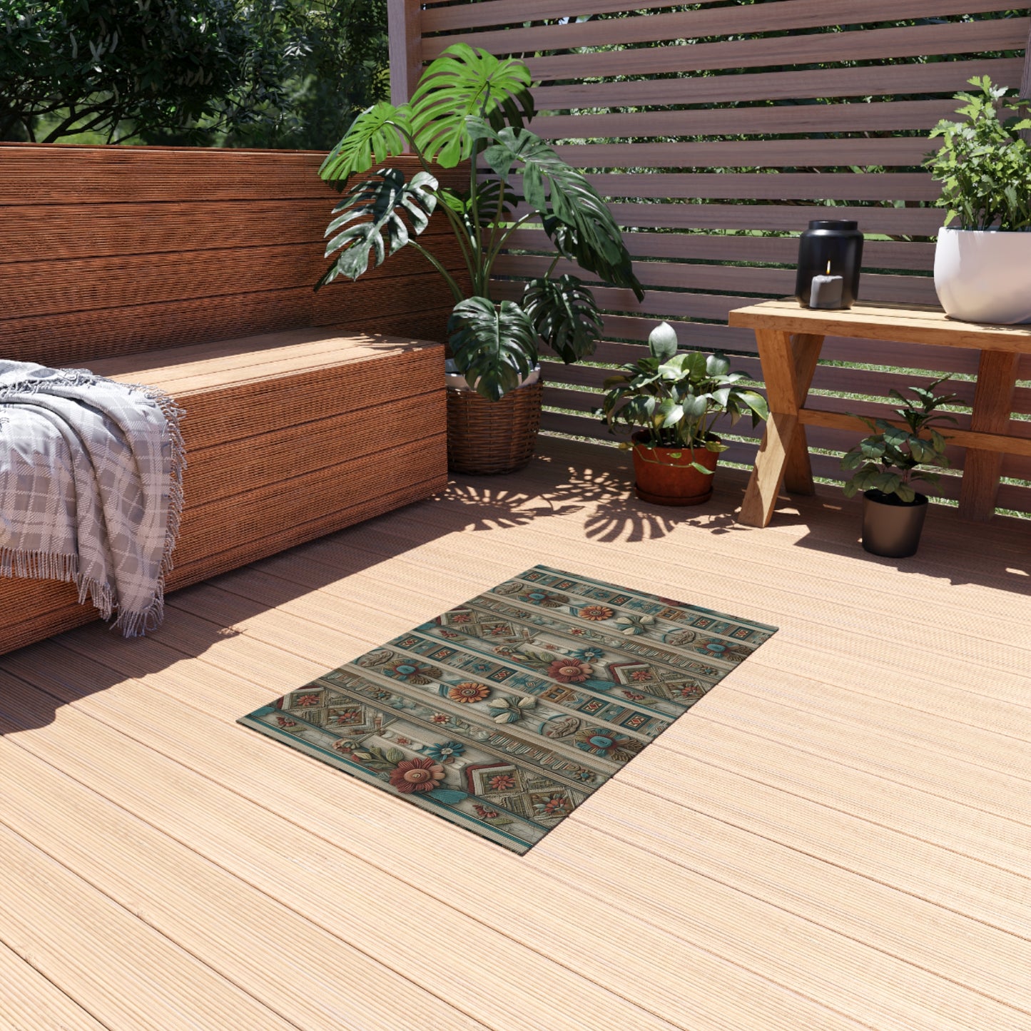 Vintage Floral Stripe Outdoor Rug