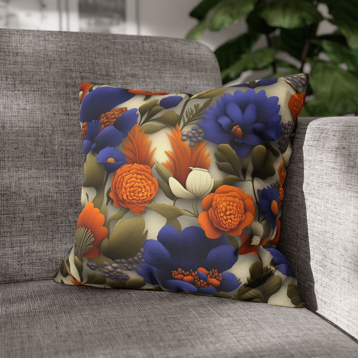 Vibrant Floral Fantasy- Square Polyester Pillowcase