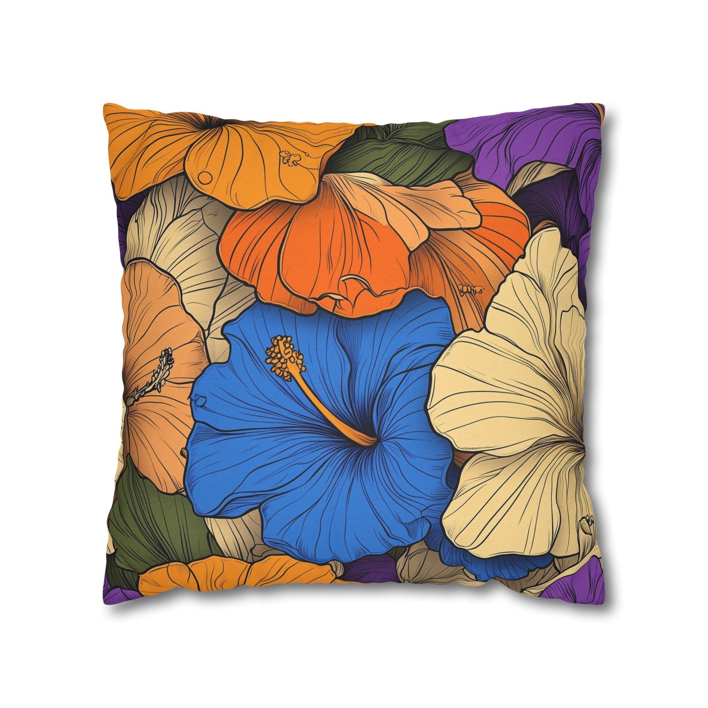 Tropical Hibiscus Paradise- Square Polyester Pillowcase