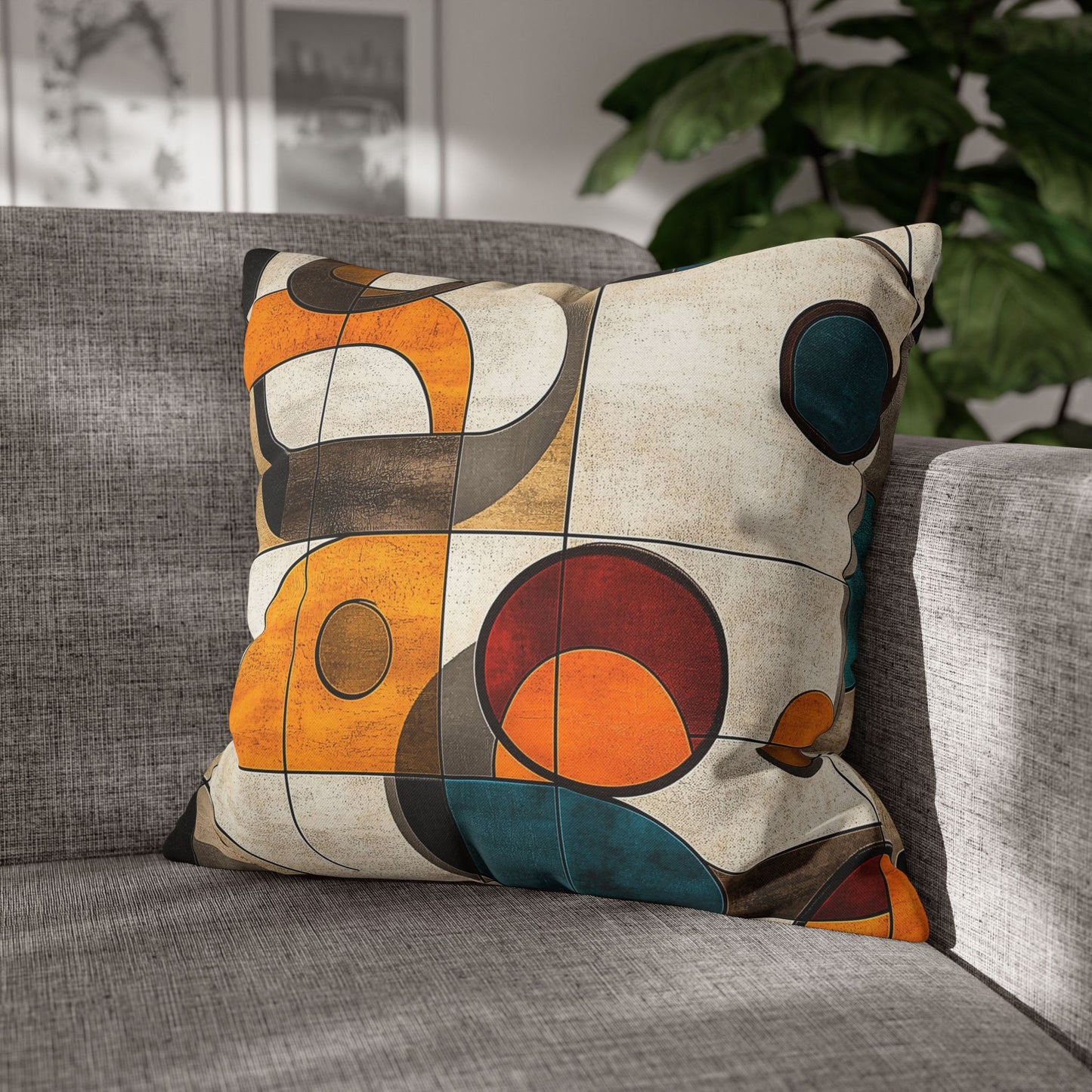 Retro Circles - Square Polyester Pillowcase