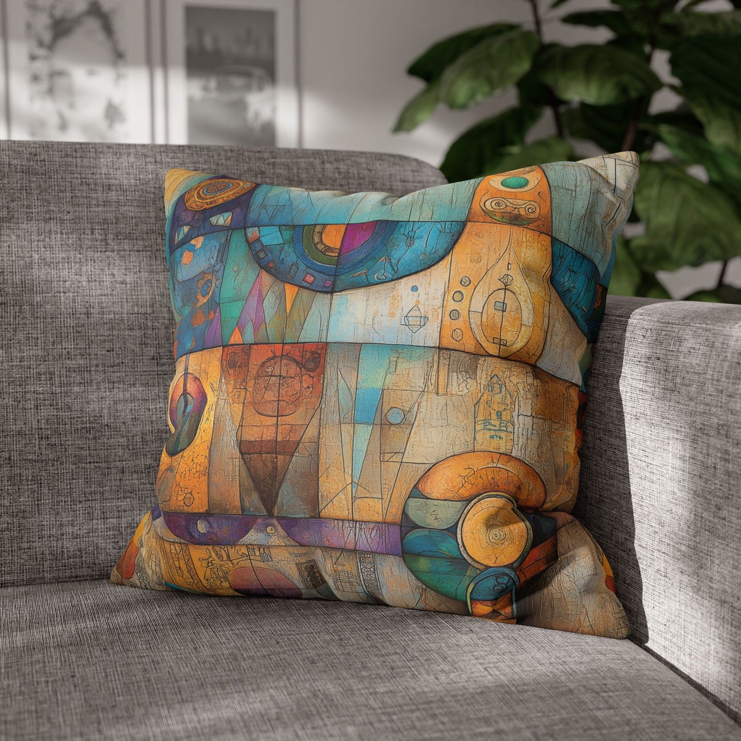 Cosmic Hieroglyphs- Square Polyester Pillowcase