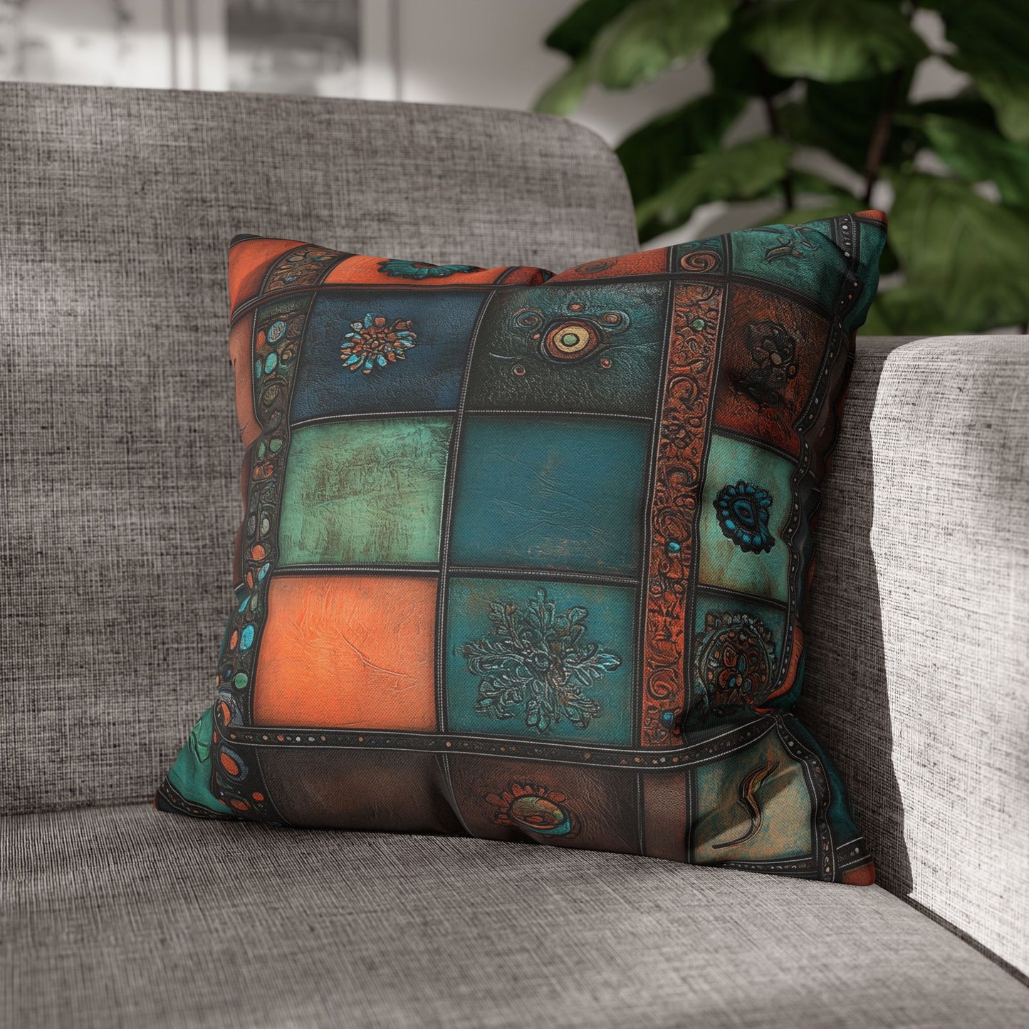 Leather Tile Symphony - Square Polyester Pillowcase