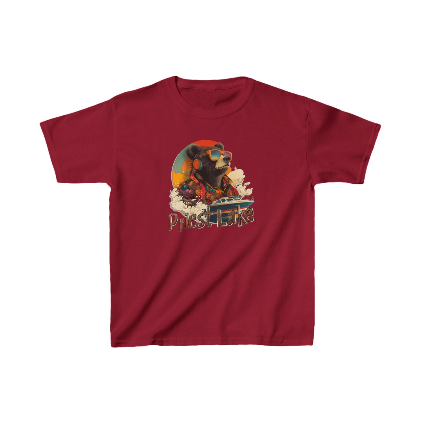 Priest Lake Boat Bear 1 Kids T-shirt