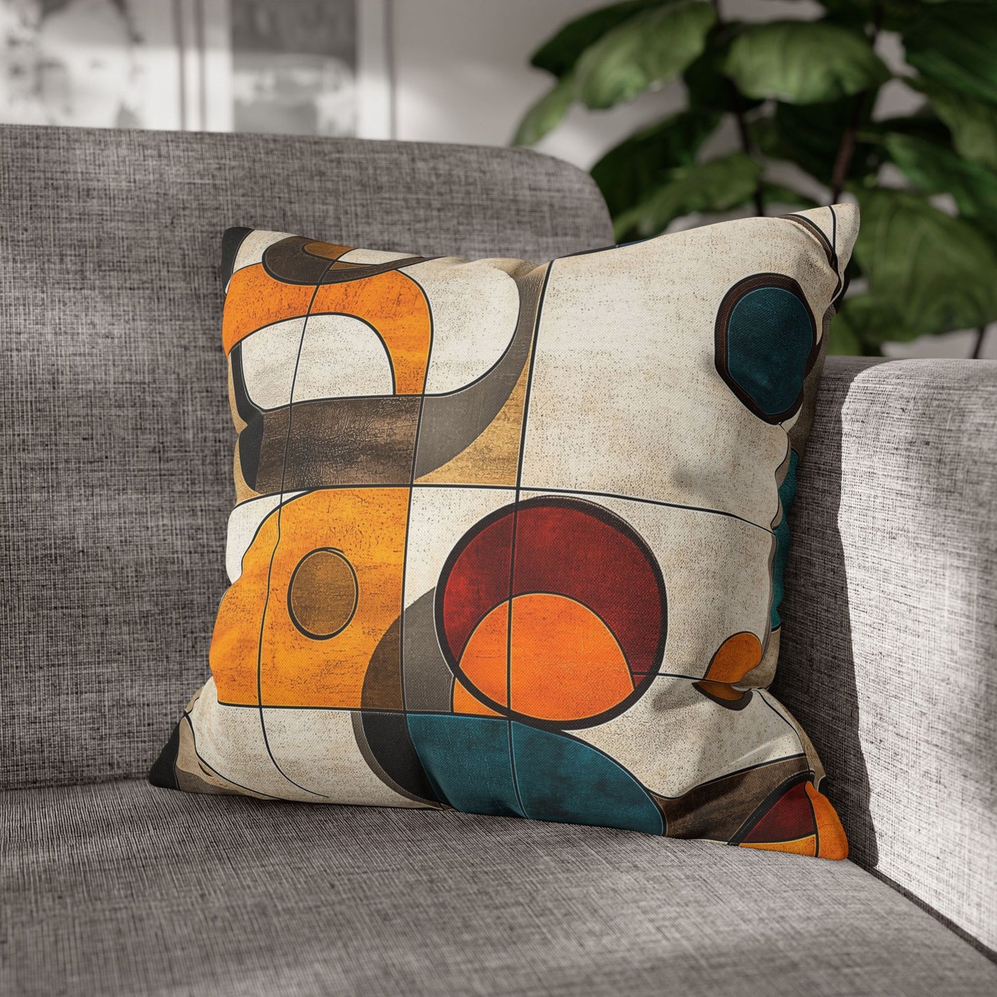 Retro Circles - Square Polyester Pillowcase