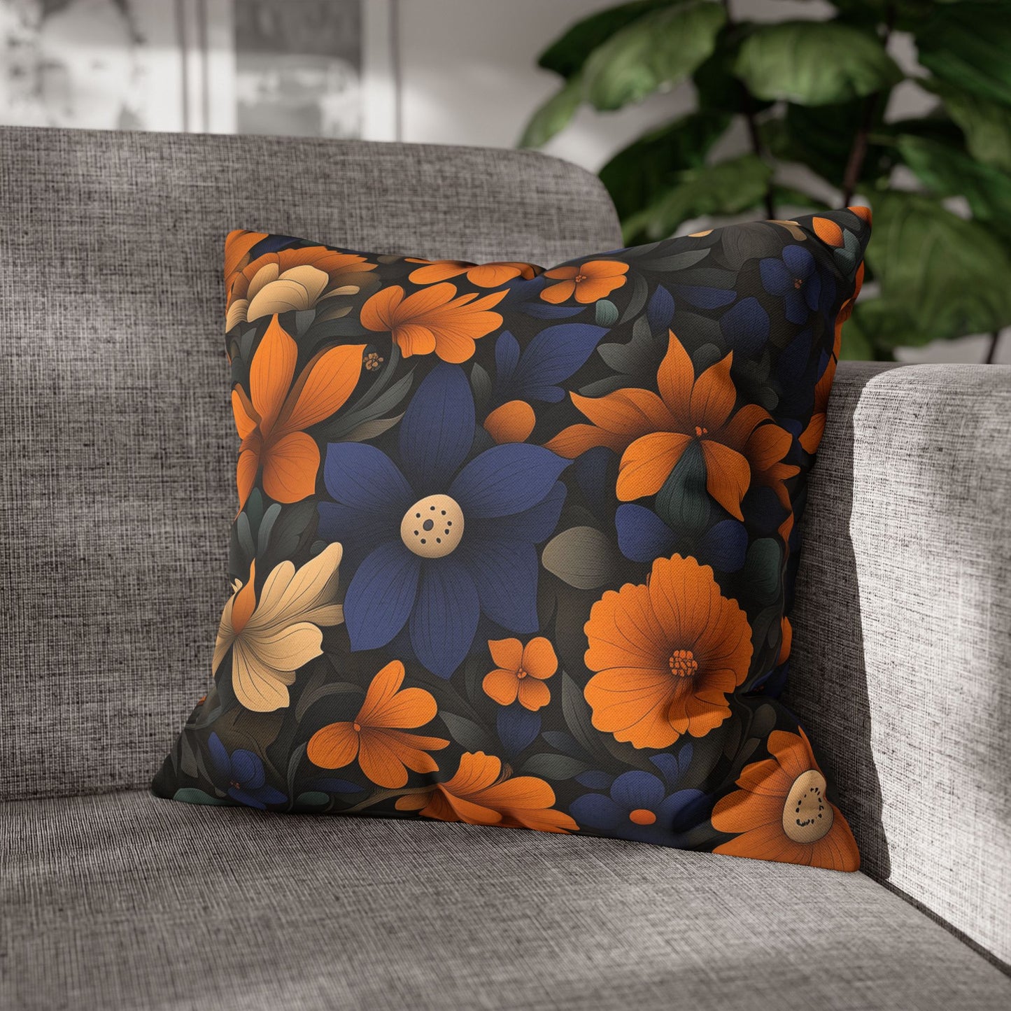 Midnight Blossom- Square Polyester Pillowcase